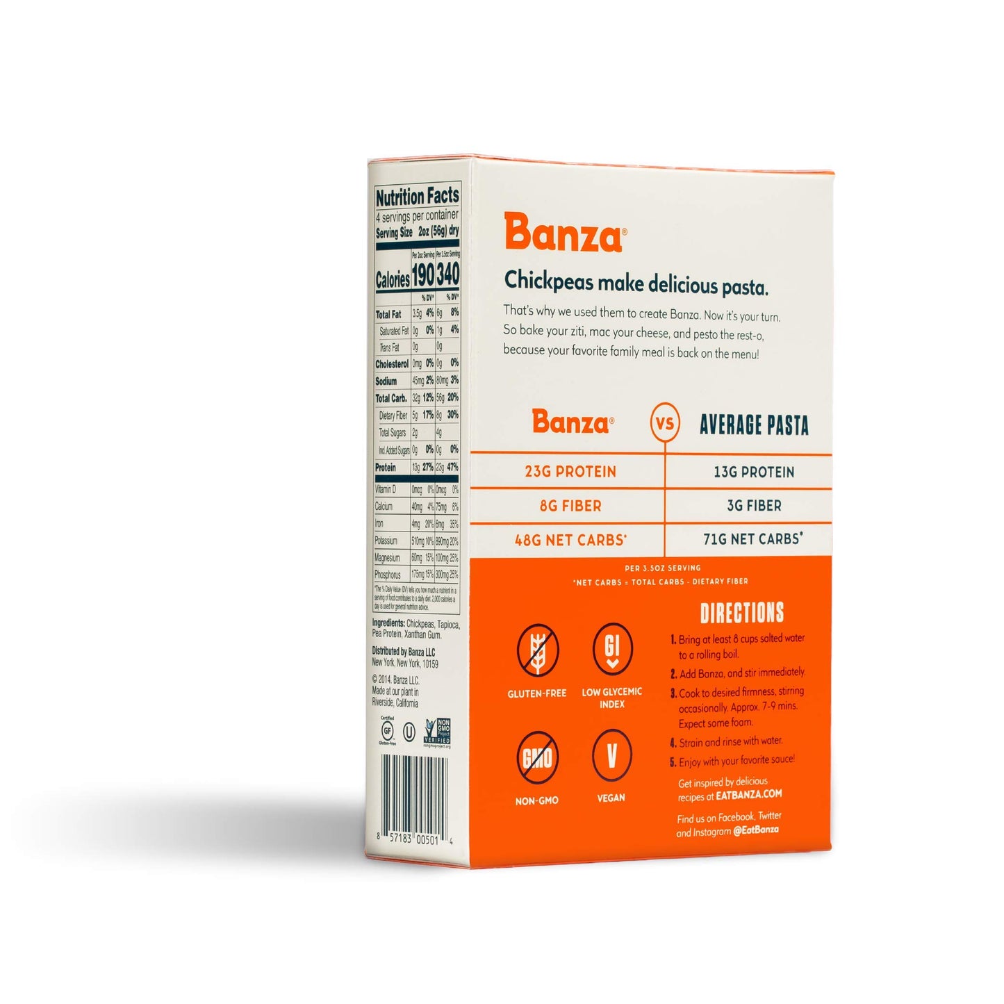 Banza Rotini Pasta From Chickpeas - Gluten Free, High Protein, And Lower Carb Protein Rotini Chickpea Pasta - 8Oz