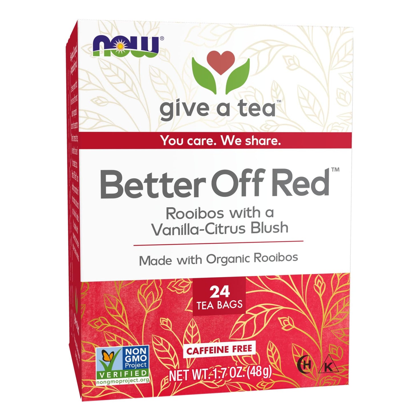NOW Foods Rooibos Tea, Better off Red, Caffeine-Free, Vanilla-Citrus, 24 Bags, Pack of 1