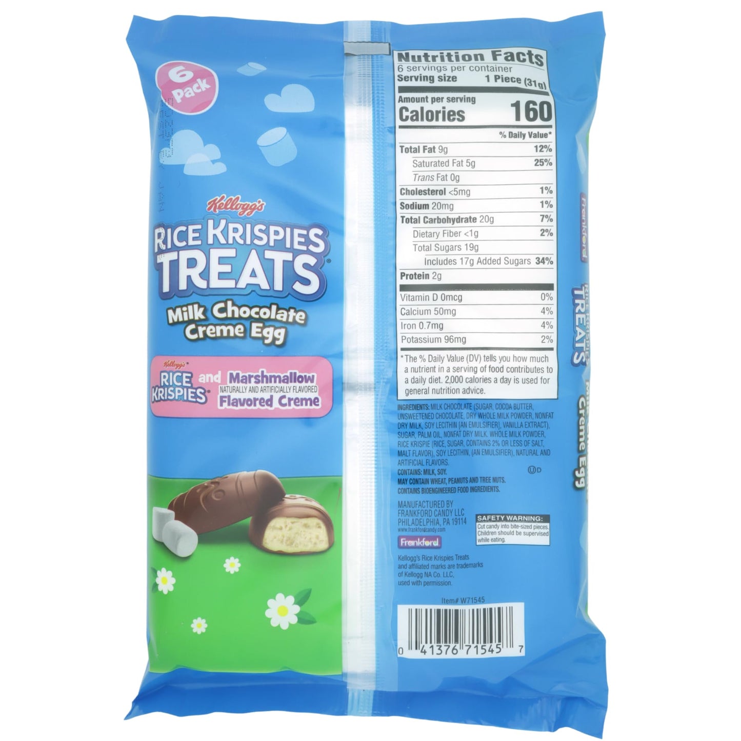 Rice Krispie Treats Chocolate Creme Eggs with Marshmallow Center, Six Individually Wrapped Pieces, Easter Basket Stuffer Candy,