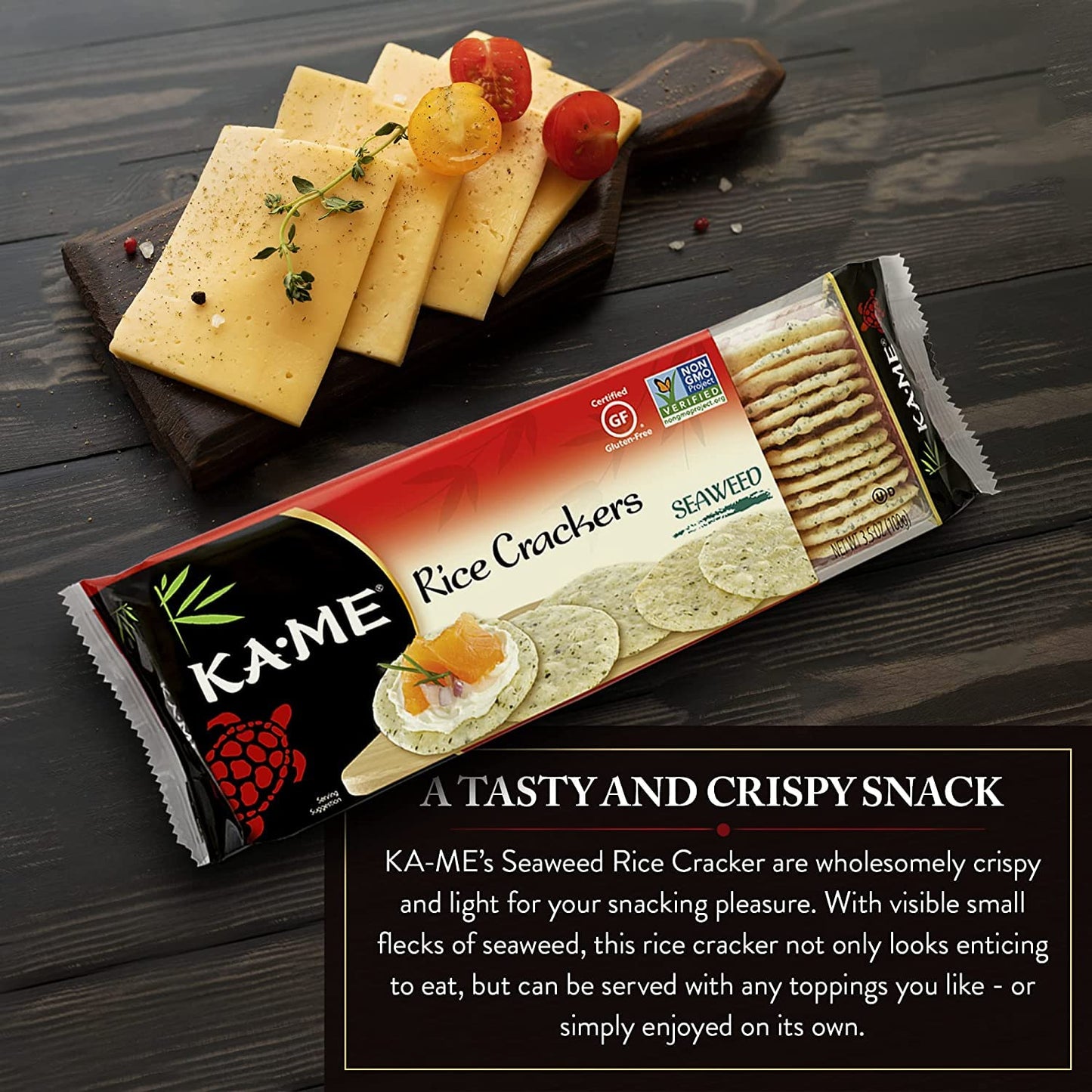 Ka-Me Seaweed Rice Crackers 3.5 Oz, Authentic Asian Ingredients, Certified Gluten-Free, No Artificial Flavors/Colors, Non Gmo -