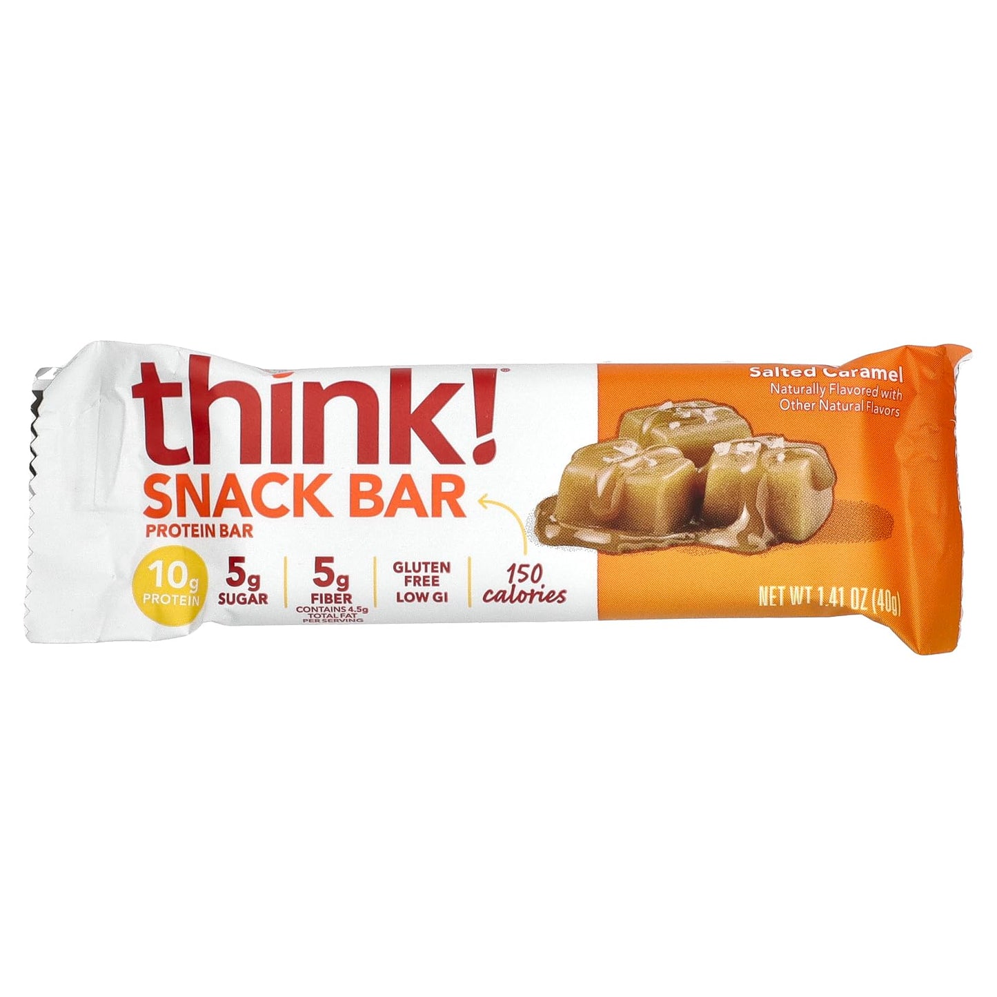Think! (Thinkthin) Protein+ 150 Calorie Bars - Salted Caramel, 10G Protein, 5G Sugar, No Artificial Sweeteners**, Gluten Free, Gmo Free*, 1.4 Oz Bar (10 Count - Packaging May Vary)