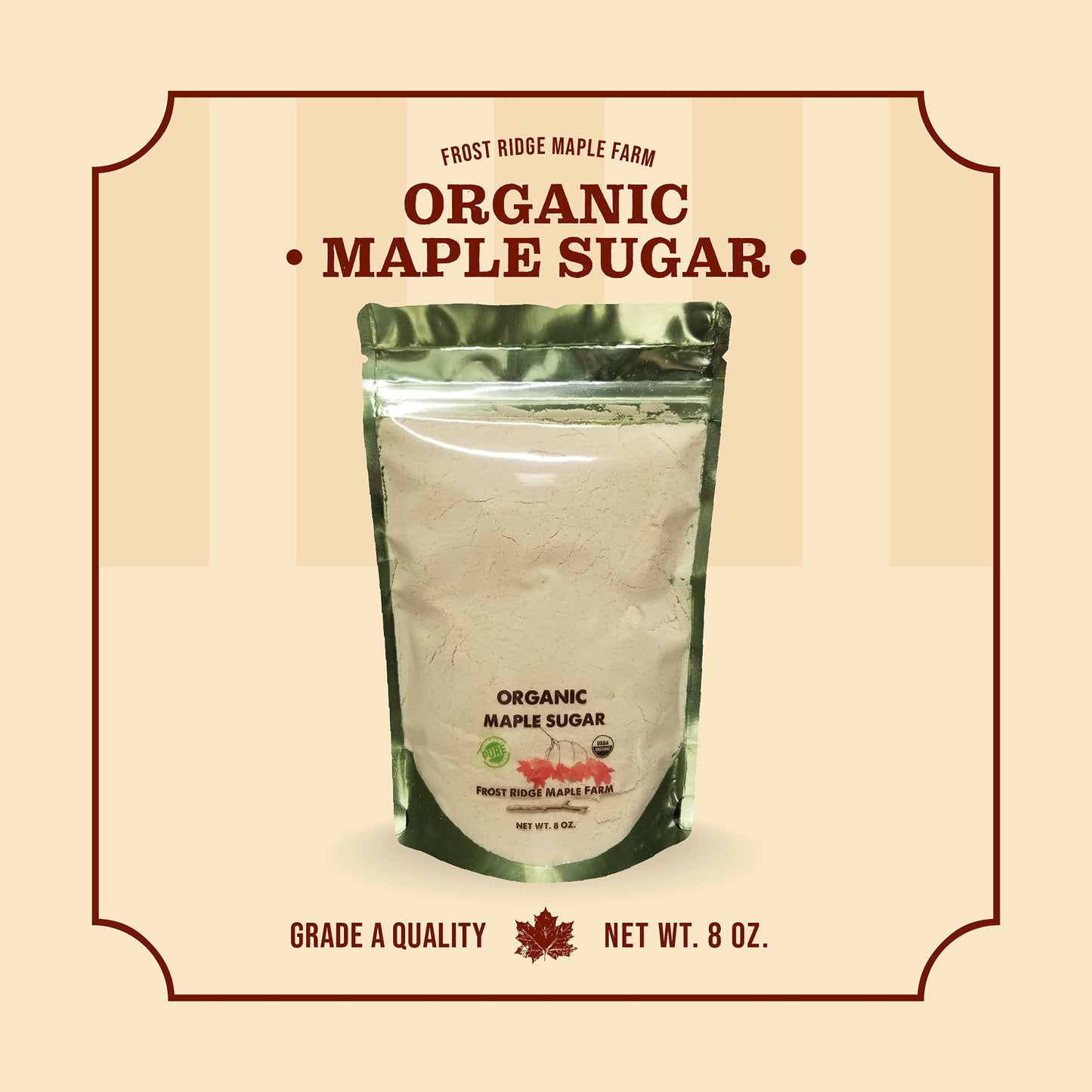 Frost Ridge Maple Farm Organic Maple Sugar, Powdered Granulated, Grade A, 8 oz.