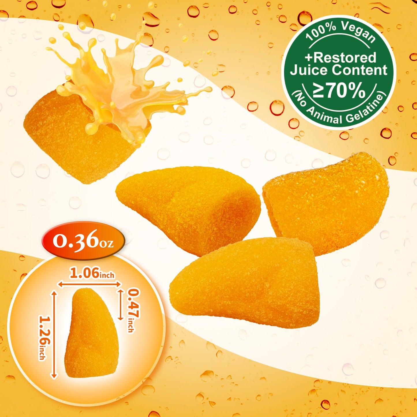 ZOFIA SWEET Natural Mango Flavored Gummy Candy Snack, Vegan, 1LB Pack, Orange