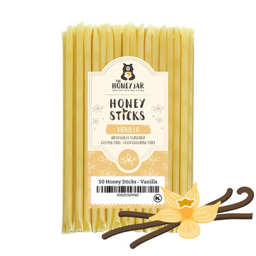 The Honey Jar Vanilla Flavored Honey Sticks - Pure Honey Straws For Tea, Coffee, Or A Healthy Treat - One Teaspoon Of Flavored H