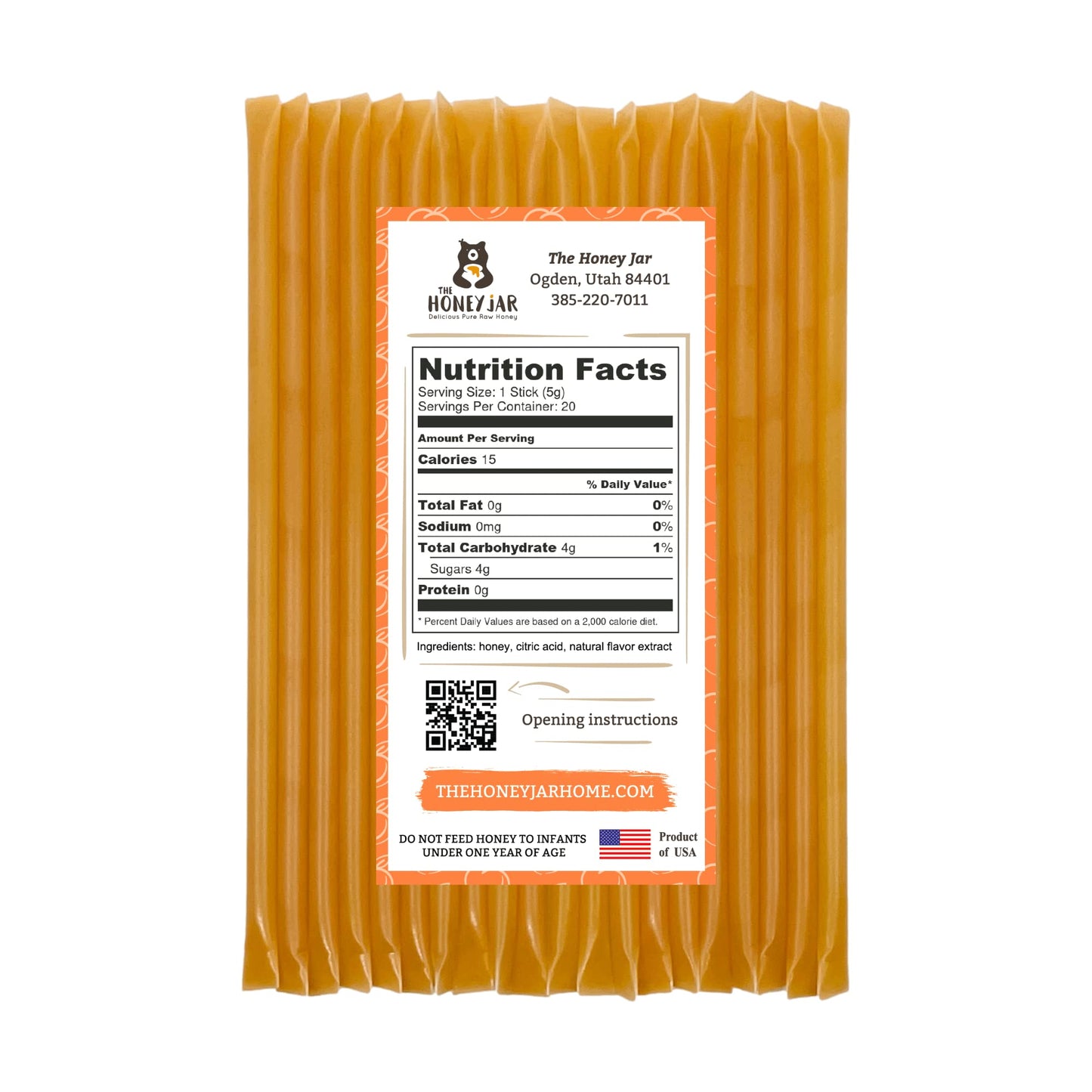 The Honey Jar Peach Flavored Honey Sticks - Pure Honey Straws For Tea, Coffee, Or A Healthy Treat - One Teaspoon Of Flavored Hon