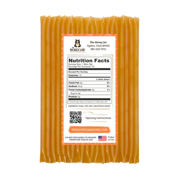 The Honey Jar Peach Flavored Honey Sticks - Pure Honey Straws For Tea, Coffee, Or A Healthy Treat - One Teaspoon Of Flavored Hon