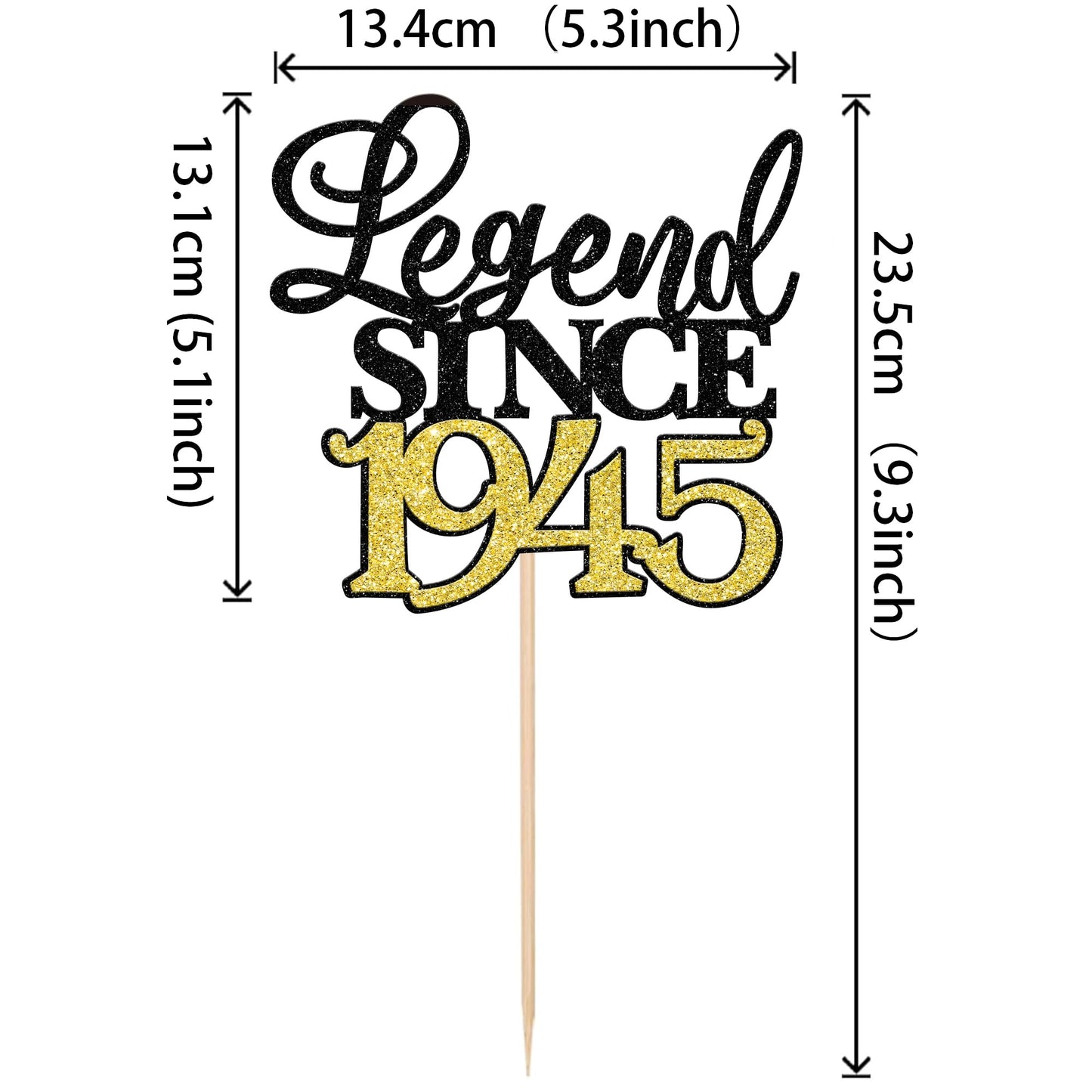 Rssta i Cake Topper 80th Birthday Decoration Black Gold Glitter Paper Model XM398