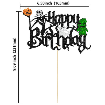 Gyufise 1Pc Halloween Happy Birthday Cake Topper Glitter Jack And Sally Pumpkin Bat Castle Ghost Halloween Cake Pick For Hallowe