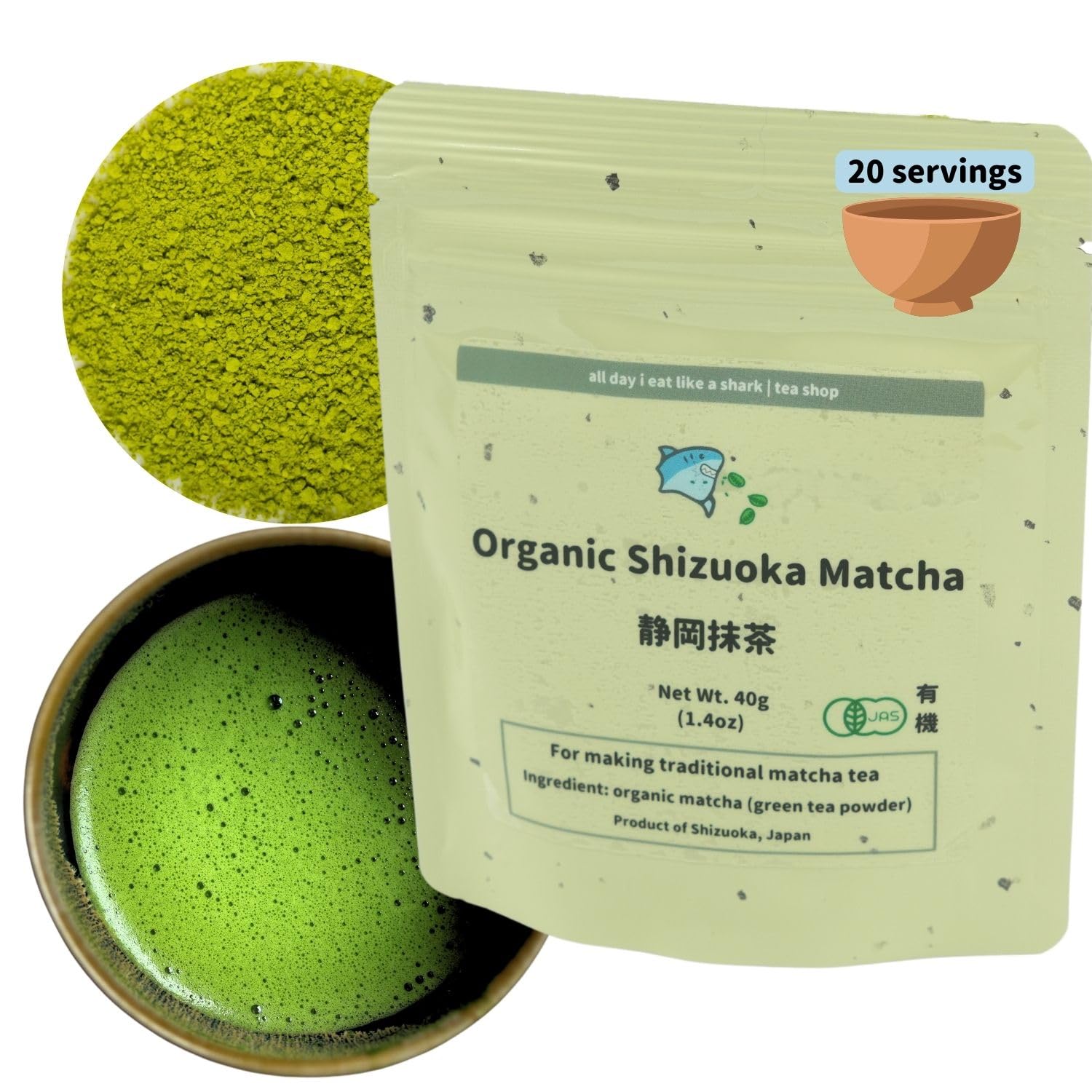 all day i eat like a shark Organic Ceremonial Matcha - JAS Certified, 100% Pure, 40g Bag