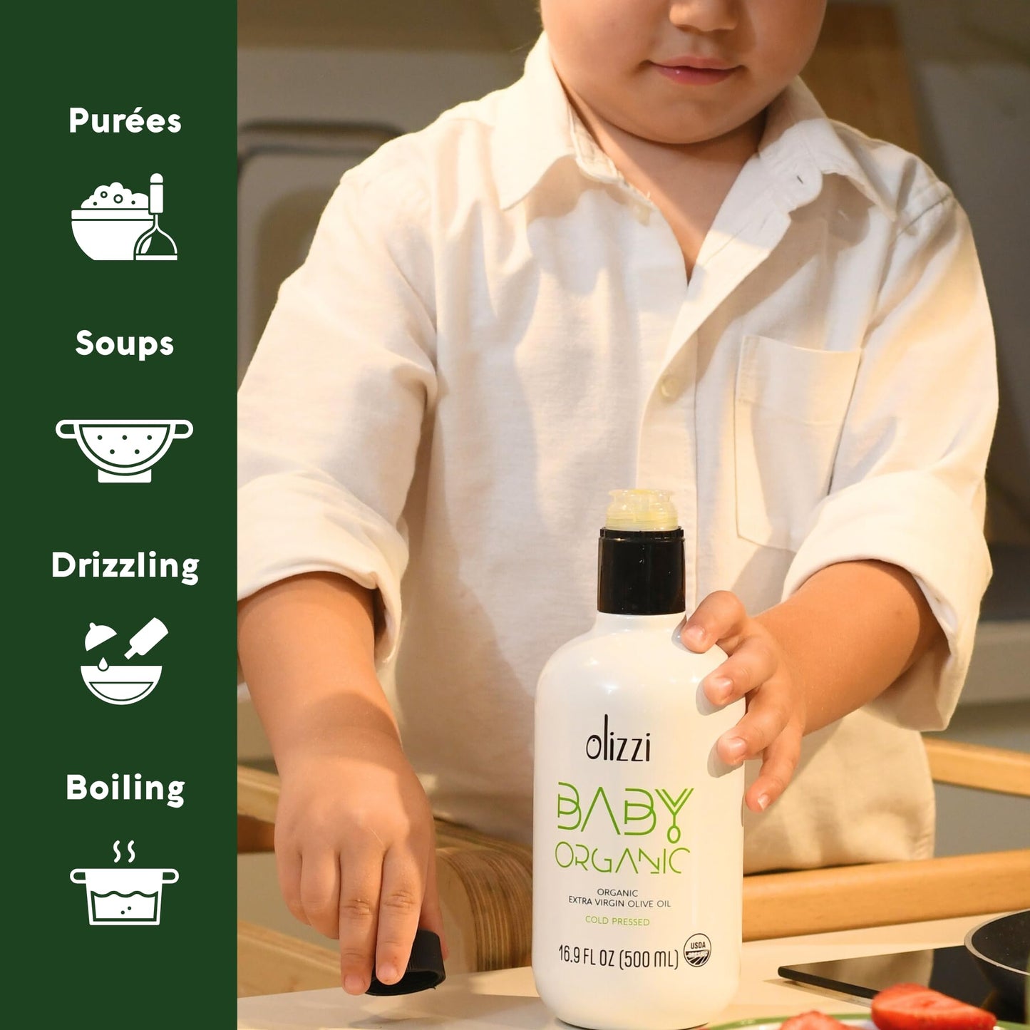 Olizzi Organic Extra Virgin Olive Oil for Baby Food, Cold Pressed, USDA Organic, 16.9 FL OZ (500 ML)