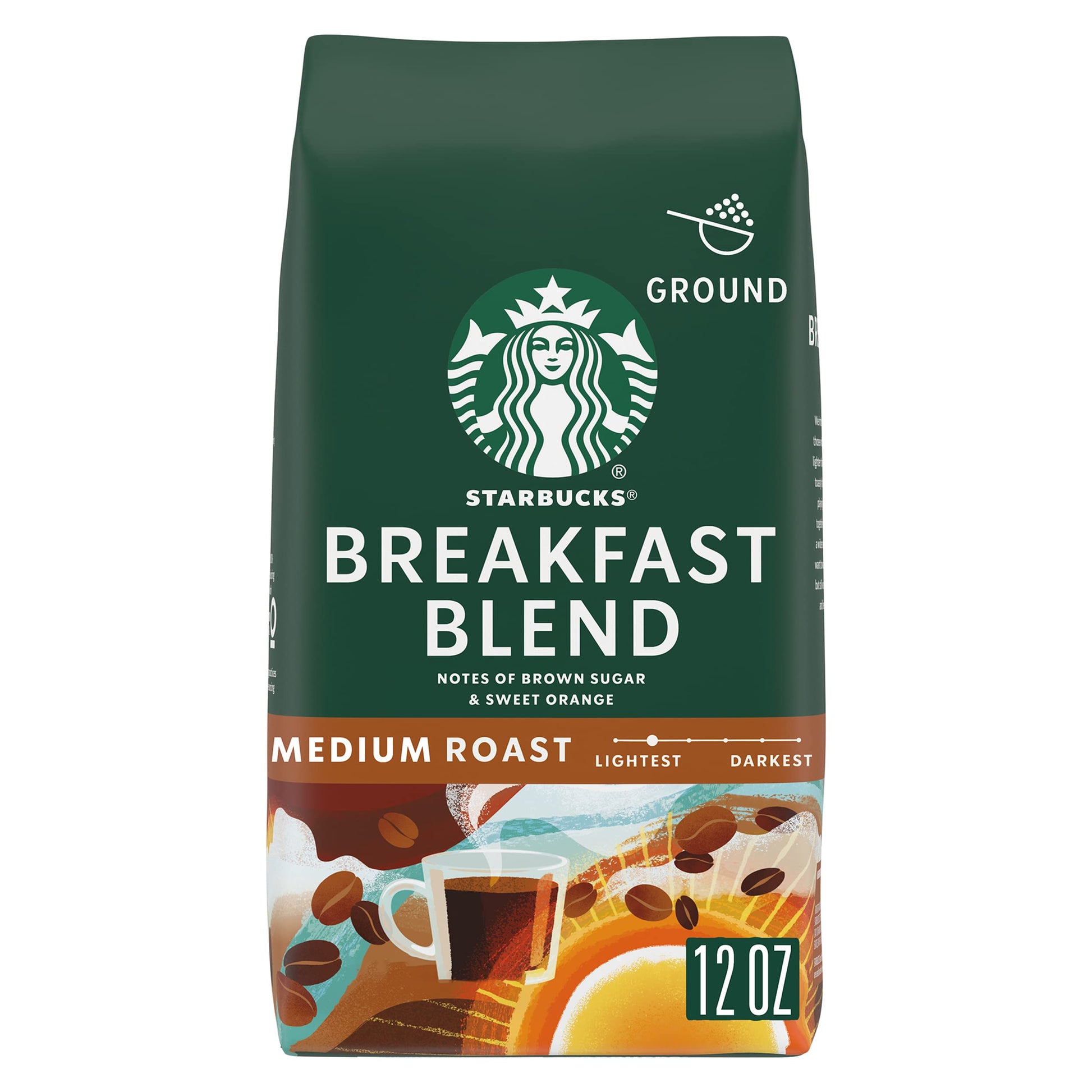 Starbucks Ground Coffee  Medium Roast Coffee  Breakfast Blend  100% Arabica  1 Bag (12 Oz)