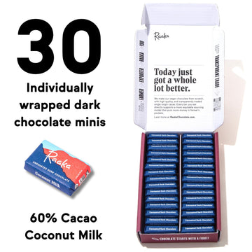 Raaka Coconut Milk Chocolate Gift Box | 60% Cacao Vegan Milk Chocolate | Organic, Vegan, Gluten Free | Box of 30 Individually Wr