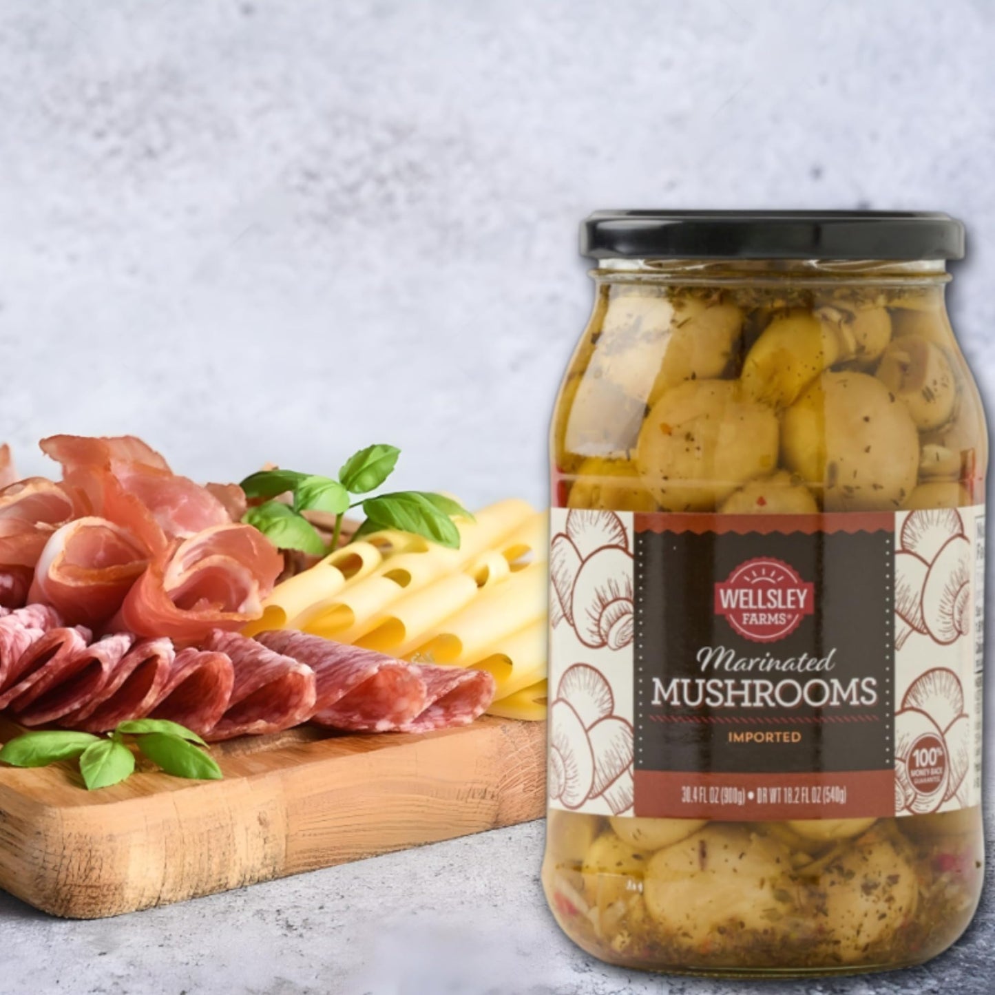 Wellsley Farms Marinated Mushrooms 30.36 Oz (Pack Of 2) - Extra Large Club Size Jars - Perfectly Seasoned, Ideal For Salads, Pas