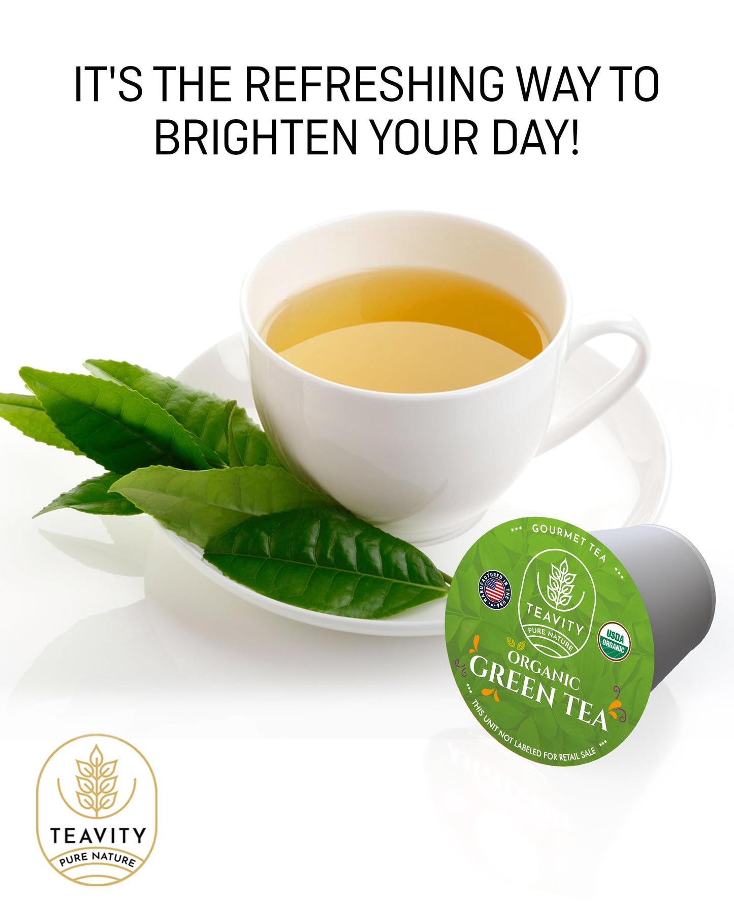 Organic Green Tea Pods For Keurig - Unsweetened Green Tea For K Cup Machines By Teavity (36 Tea Pods)