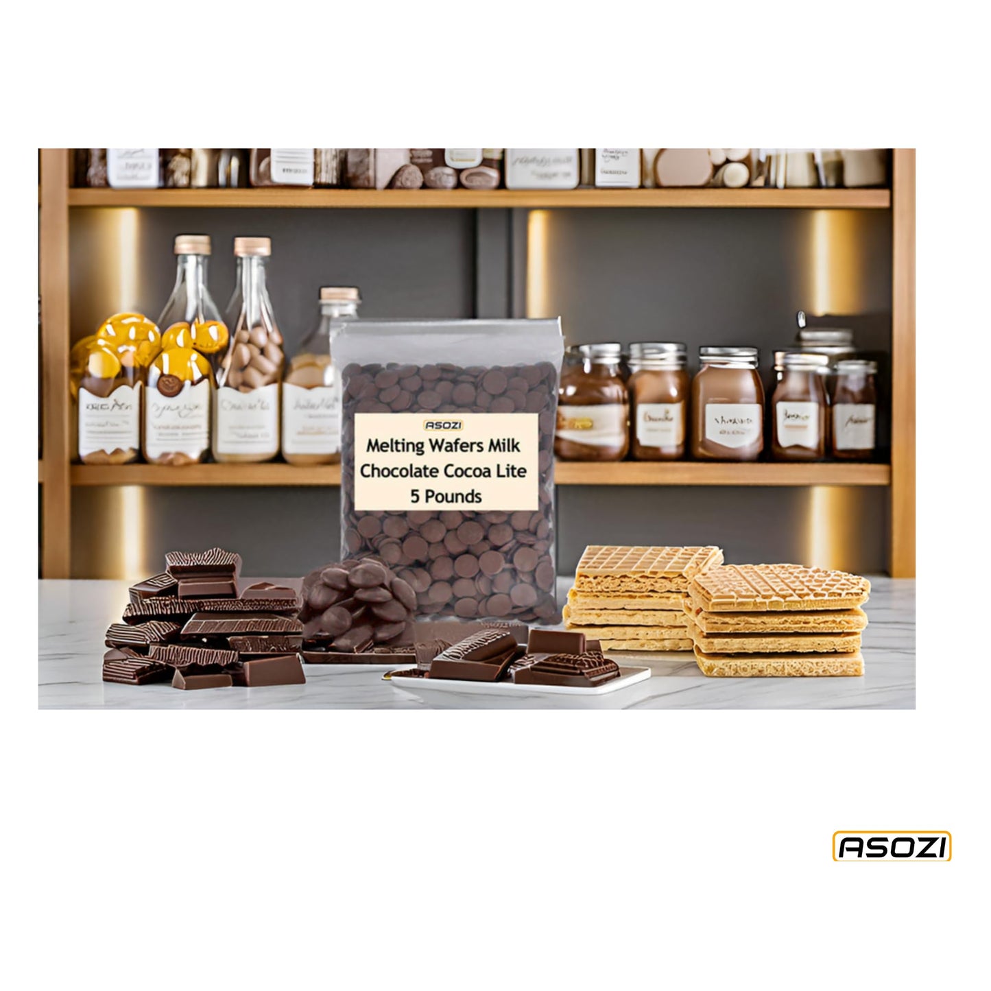 ASOZI Milk Chocolate Melting Wafers - 5 lbs Premium Quality Cocoa Lite for Melting & Dipping, Perfect for Baking - 80oz