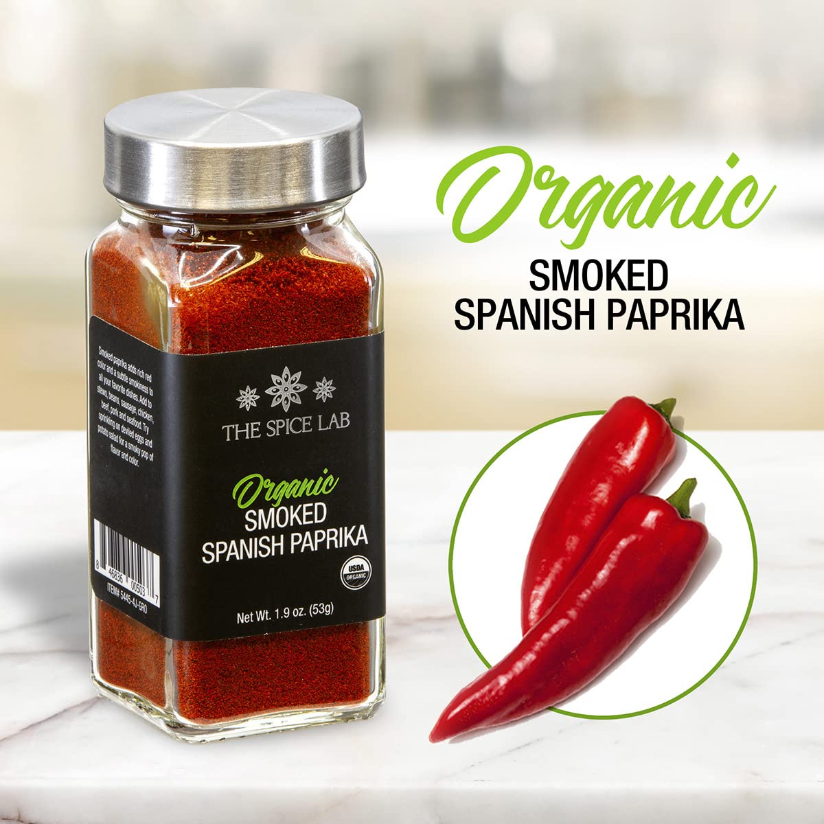 The Spice Lab Organic Smoked Paprika Powder - Vegan, USDA Organic, 1.9 oz Red Seasoning Shaker