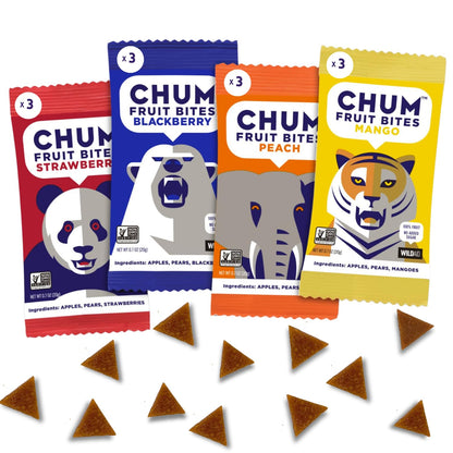 Chum Fruit Bites 100% Real Fruit Snacks-Variety, 12-Pack | Non-GMO, No Added Sugar or Preservatives | Healthy Snack | Top 12 All