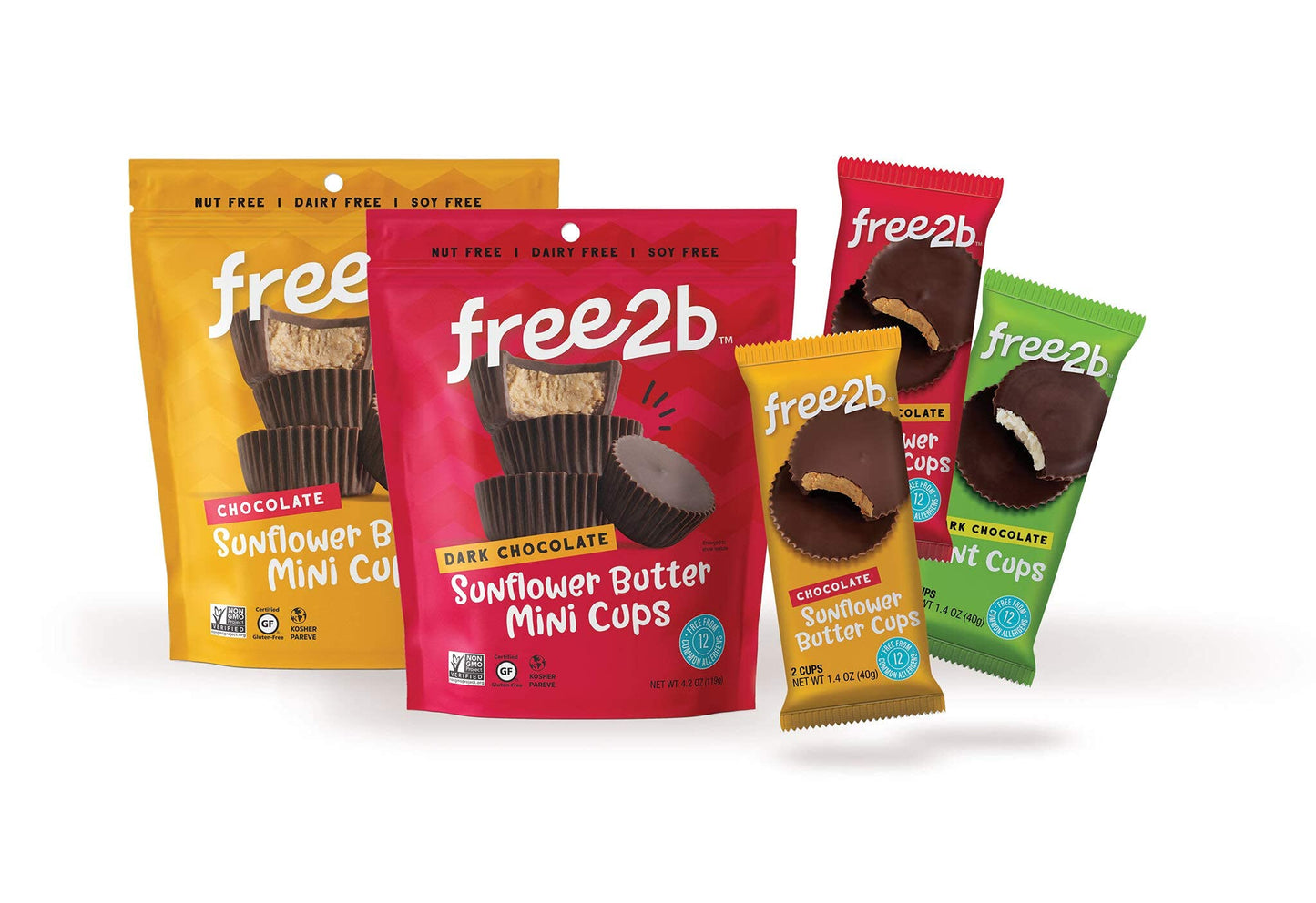 Free2B Sunflower Butter Sun Cups, Safe For School And Allergy Friendly - Gluten-Free, Dairy-Free, Nut-Free, And Soy-Free - Chocolate, 2-Cup Packages (Pack Of 12)