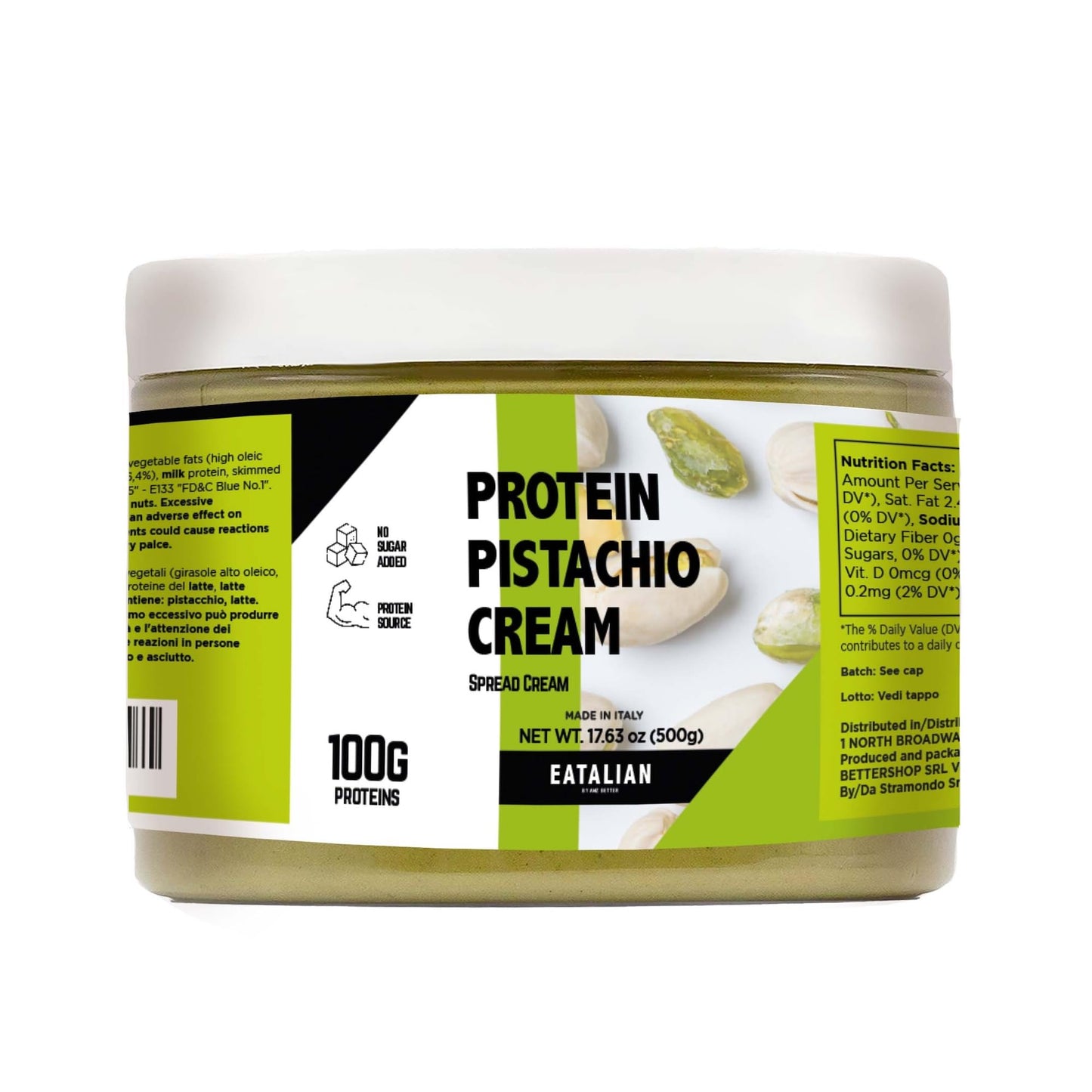 EATALIAN by AMZ BETTER Protein Cream, 17.63 oz/ 500 gr, Pistachio Paste with 94 g of Proteins, Made in Italy, Sweet and Unique, 