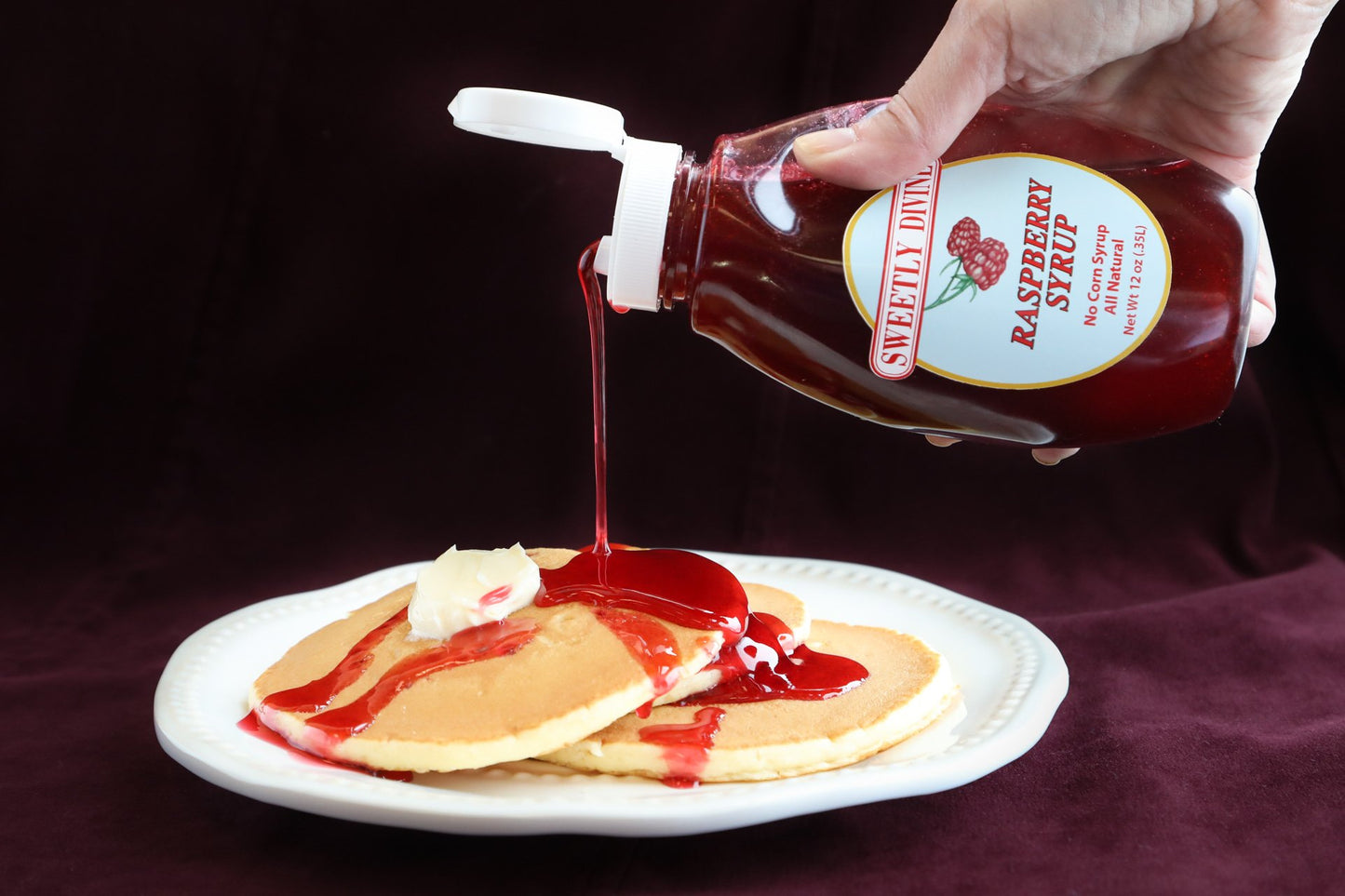 Sweetly Divine Raspberry Syrup for Coffee & Pancakes, 2 Pack of 14 oz Bottles, Natural Fruit Flavor, No High Fructose Corn Syrup