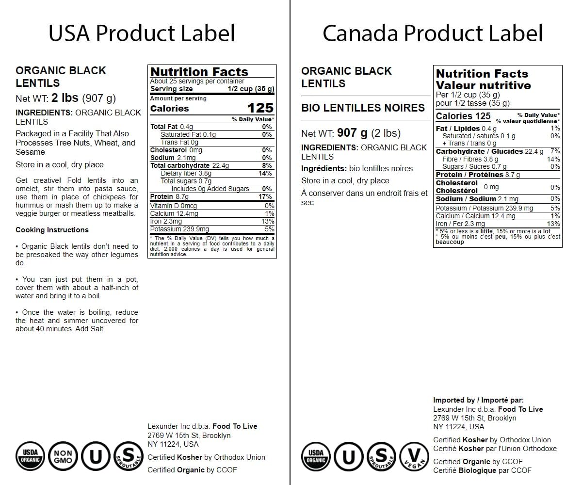 Food To Live Organic Black Lentils, 2 Pounds - Non-Gmo, Whole Dry Pulses, Raw, Sproutable, Kosher, Vegan, Bulk Legumes, Black Ma