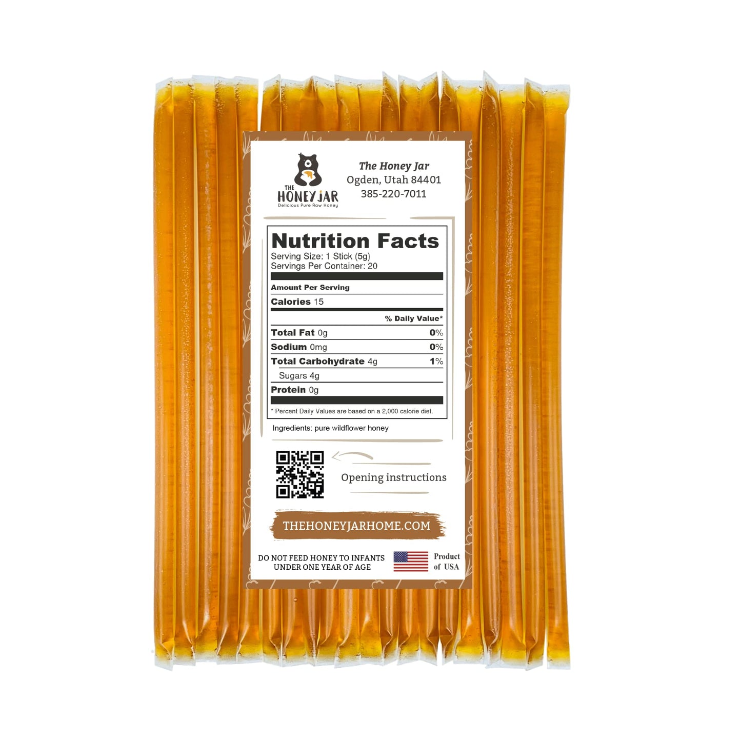 The Honey Jar - Wildflower Varietal Honey Sticks - Pure Honey Straws For Tea, Coffee, Or A Healthy Treat - One Teaspoon Of Flavo
