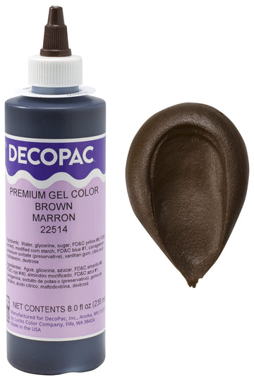 Decopac Premium Gel Food Color, Edible Coloring For Use With Buttercream Or Whipped Icing, Fondant & Piping Gel, Highly Concentrated Gel, 8Oz - Brown