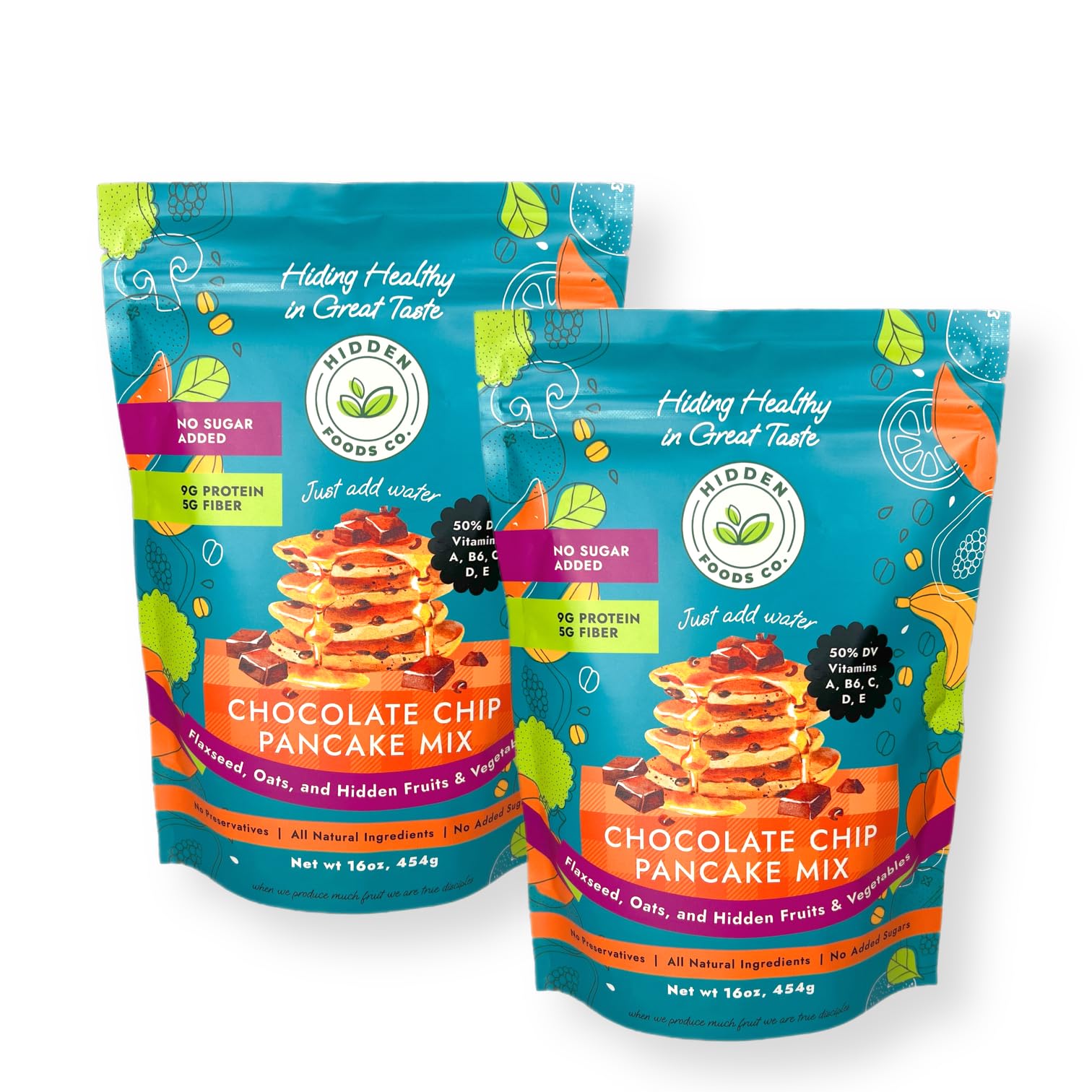 Hidden Foods Chocolate Pancake Mix With Monk Fruit - Chocolate Chip Pancakes Perfect Breakfast - Fiber And Protein Choco Pancake