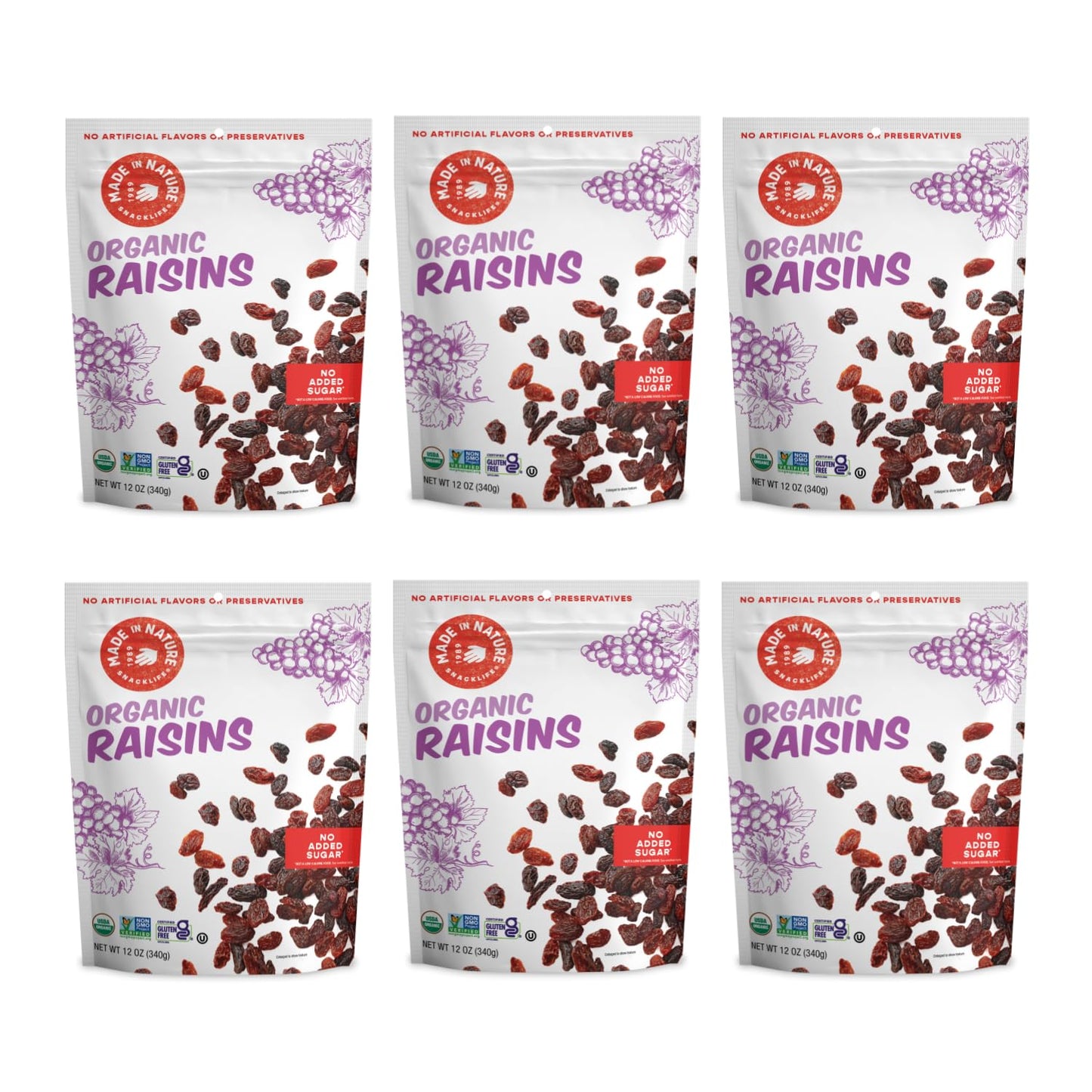 Made In Nature Organic Dried Raisins, 12 Ounce (Pack of 6) - Vegan Snack, Non-GMO, Kosher