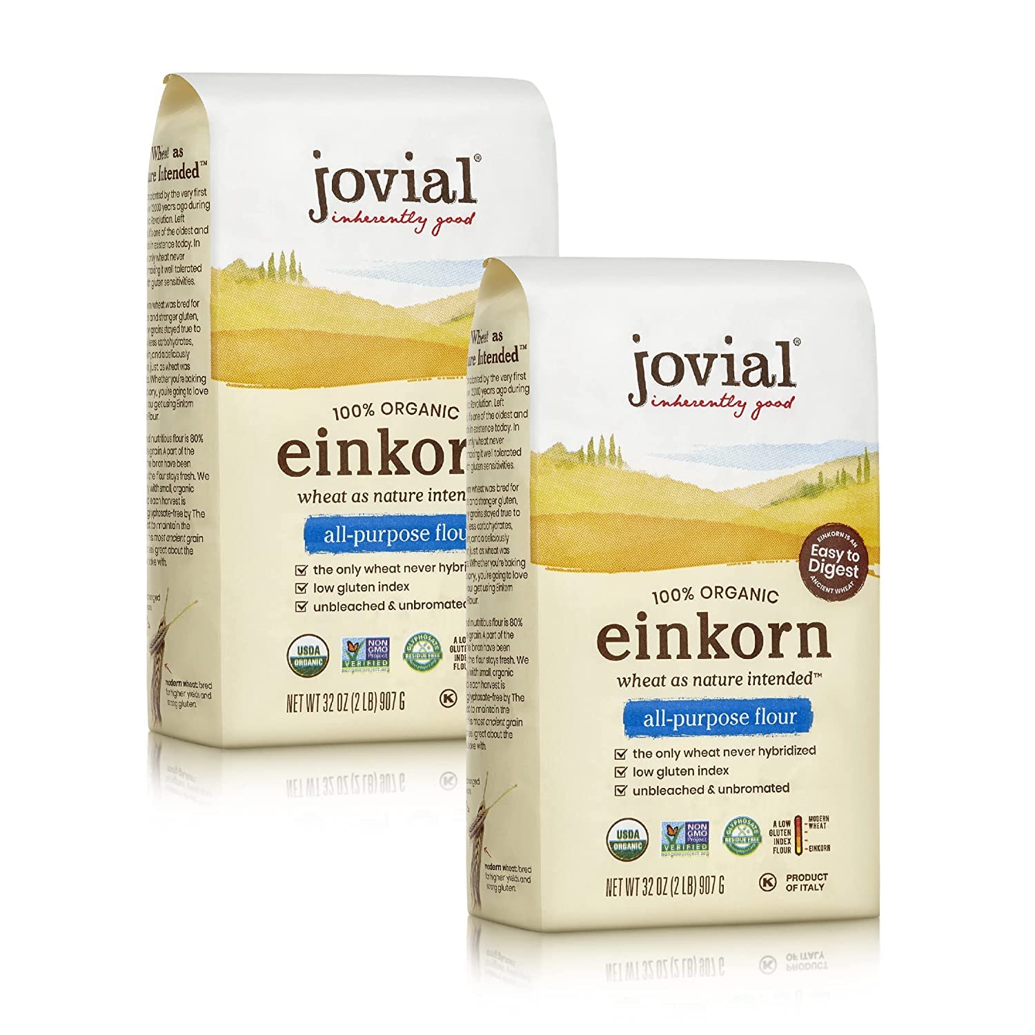 Jovial Organic Einkorn Flour, 32 oz (2 pack), Non-GMO, Whole Grain, Model 1238773