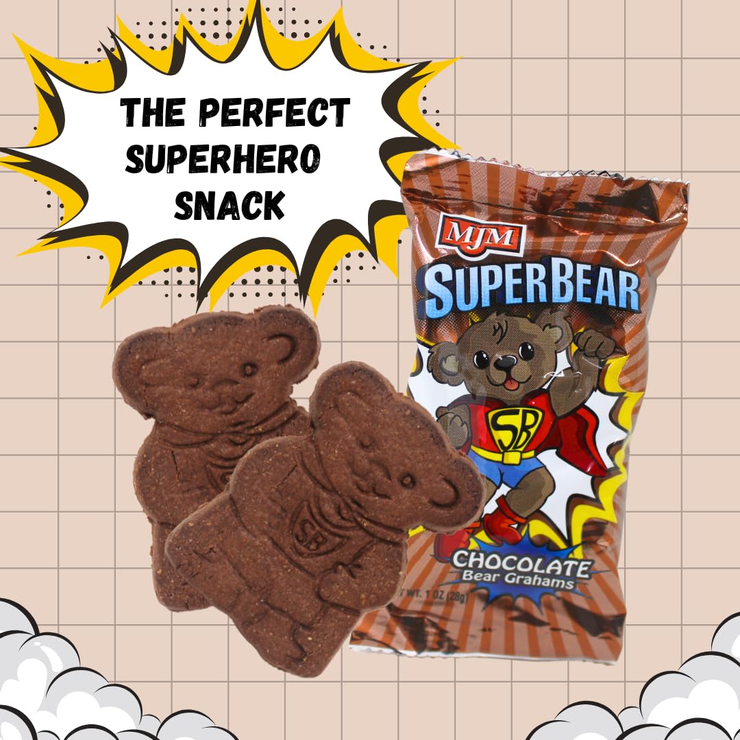 MJM SuperBear Chocolate Grahams - 50 Packs, 1 oz Each, Wholesome Snack, Perfect for Parties, Crunchy Chocolate Flavor, Brown