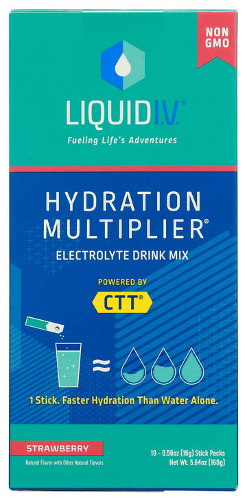 Liquid I.V. Strawberry Flavored Hydration Multiplier Electrolyte Drink Mix, 10 Counts, Non GMO, 5.64 Ounces (Pack of 1)