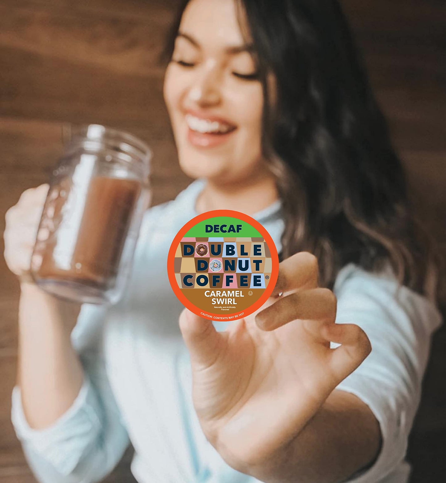 Double Donut Decaf Flavored Coffee Pods, Caramel Swirl, 96 Count for Keurig, Recyclable Single Serve Pods