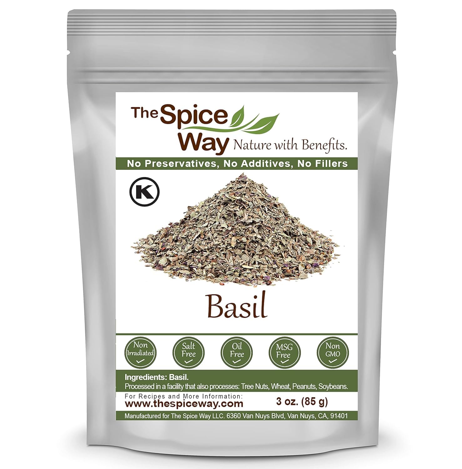 The Spice Way Basil Leaves - (3 Oz) Pure Dried Basil Seasoning Leaves