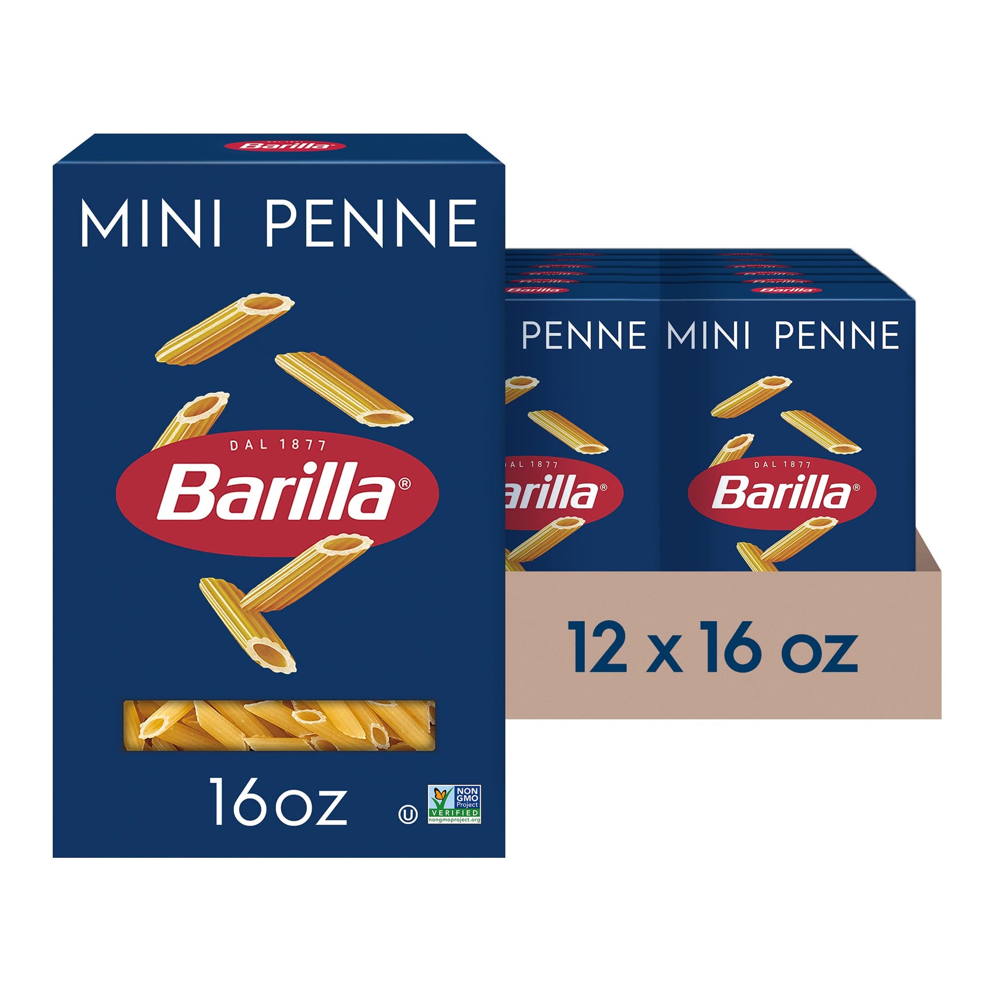 Barilla Mini Penne Pasta, 16 oz. Box (Pack of 12) - Non-GMO Pasta Made with Durum Wheat Semolina - Kosher Certified Pasta