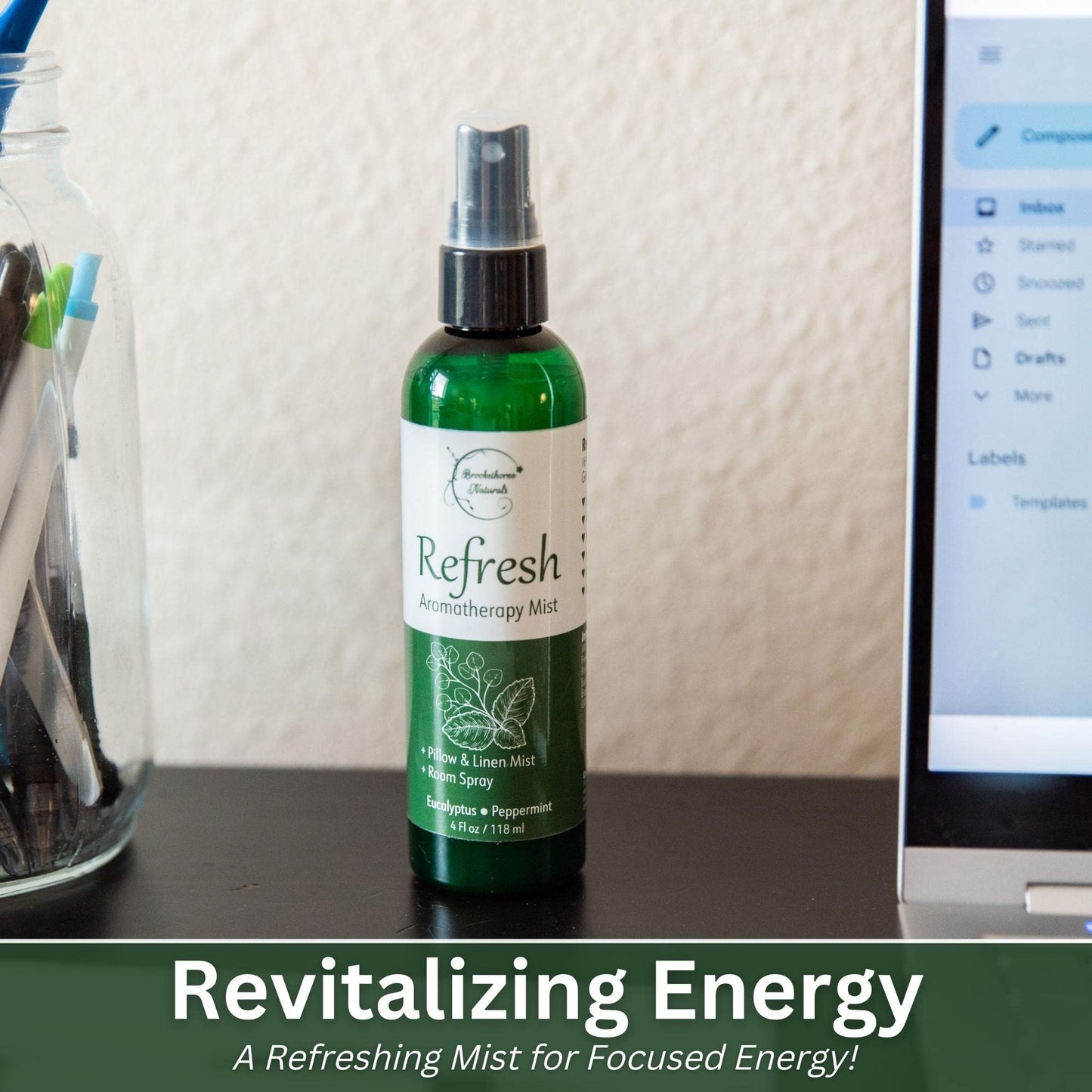 Refresh Aromatherapy Room Spray & Pillow Mist. Peppermint & Eucalyptus Essential Oil Spray, Linen Mist, Natural Car Air Freshene