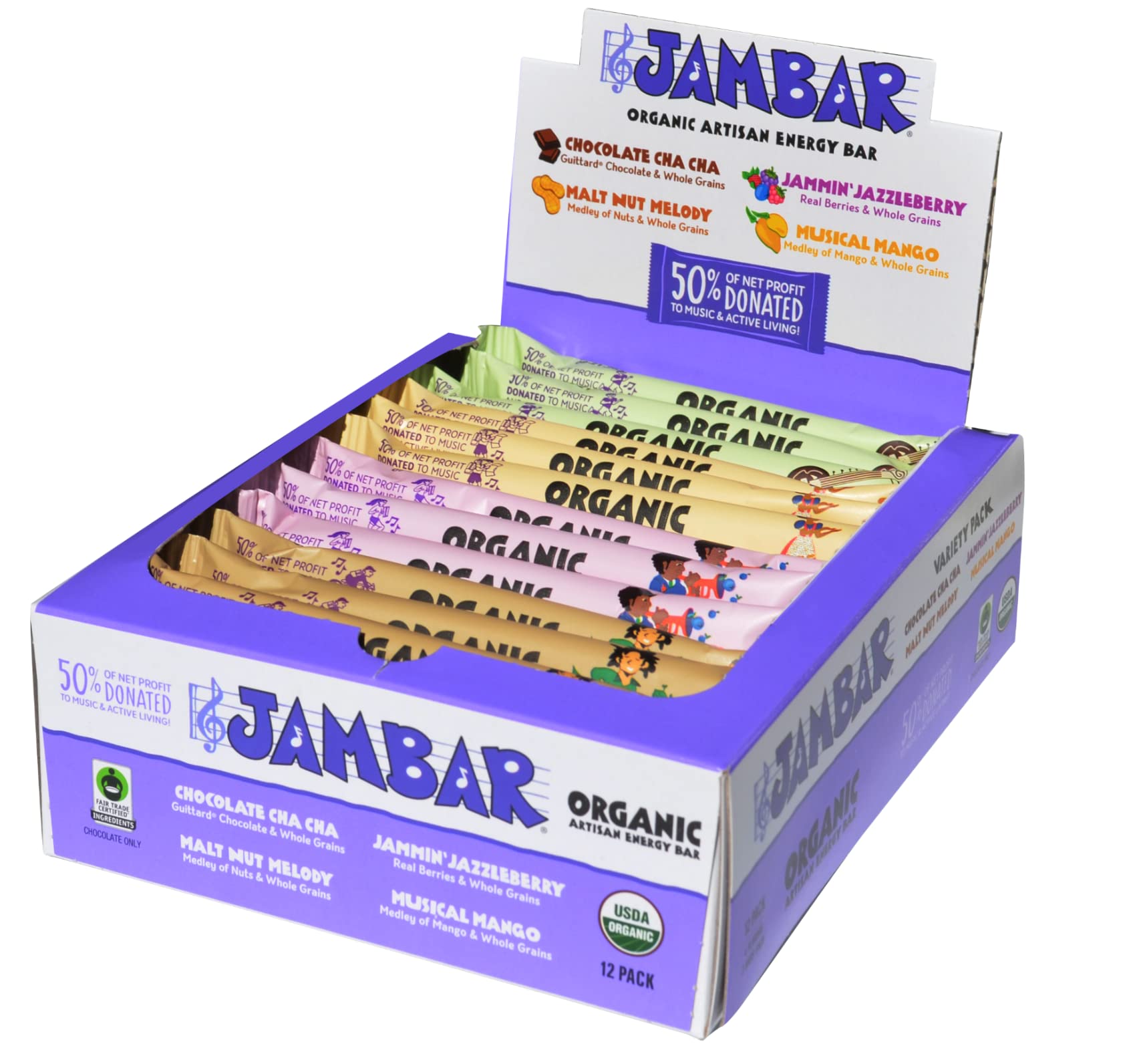 JAMBAR Organic Artisan Energy Bar Variety Pack - 12 Bars
