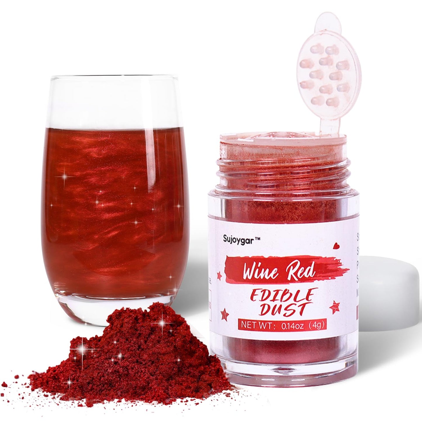 Sujoygar Edible Glitter, Wine Red, 4g - Food Grade Luster Dust for Baking, Cocktails, Chocolates, and Cupcakes