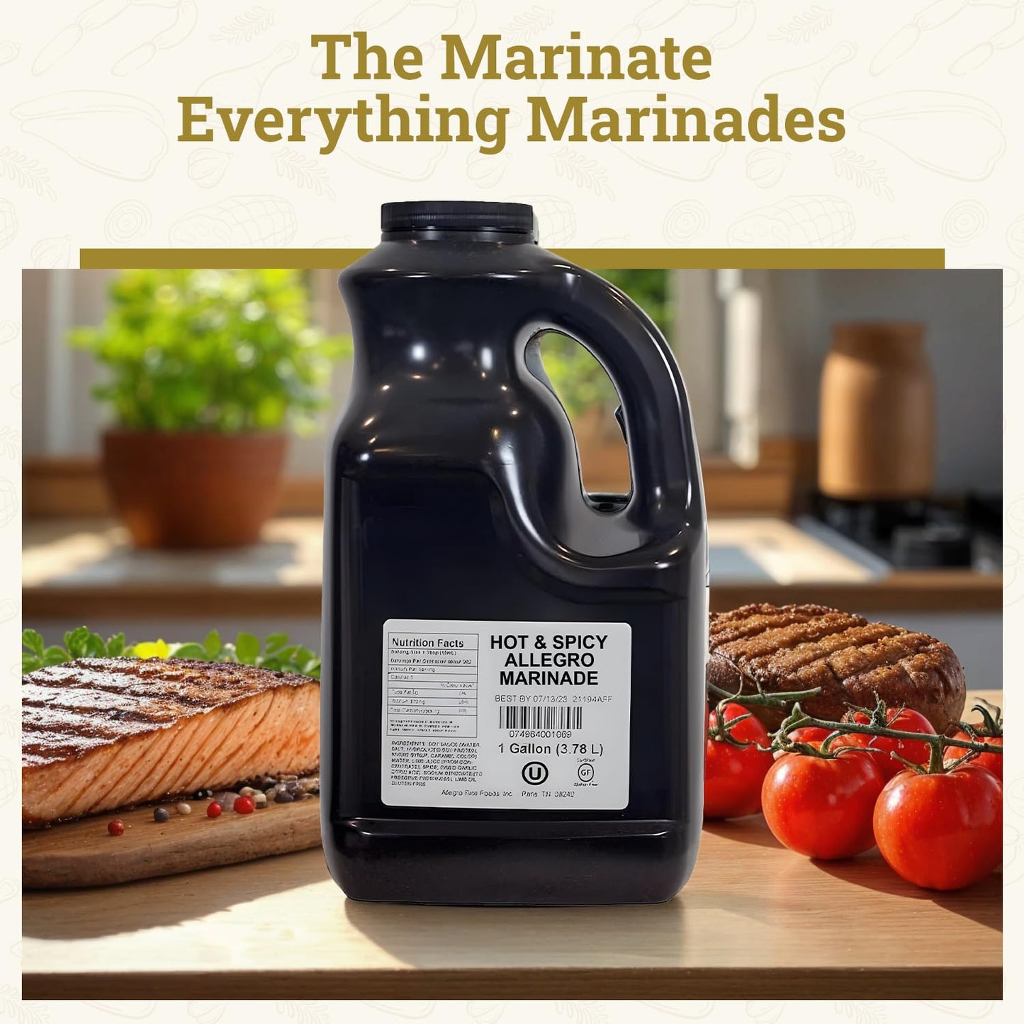 ALLEGRO - The Marinate Everything Marinades - Hot & Spicy 1 Gallon (128 oz), Pack of 1