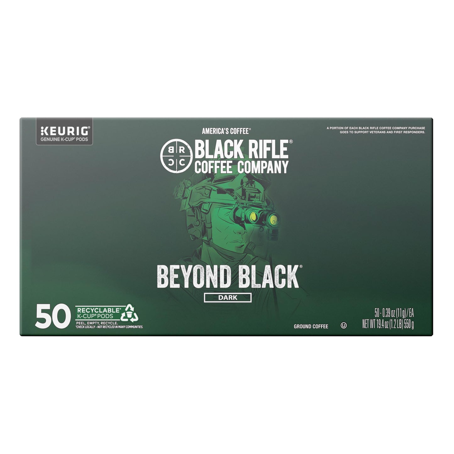 Black Rifle Coffee Beyond Black Dark Roast Coffee Pods, 50 Count, Single Serve, Robust Dark Chocolate Flavor, Black