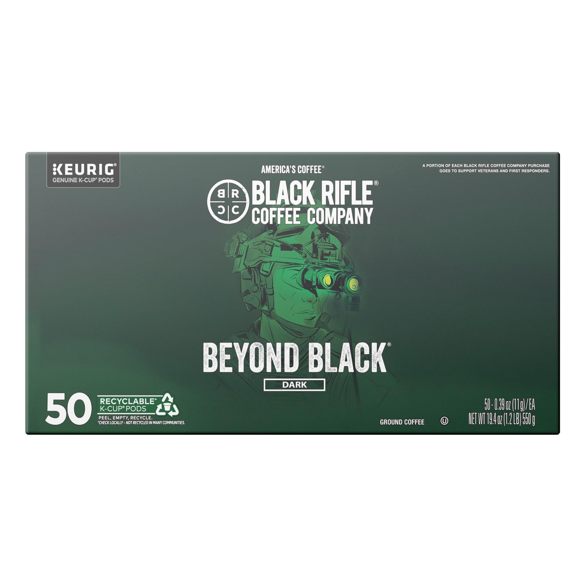 Black Rifle Coffee Beyond Black Dark Roast Coffee Pods, 50 Count, Single Serve, Robust Dark Chocolate Flavor, Black