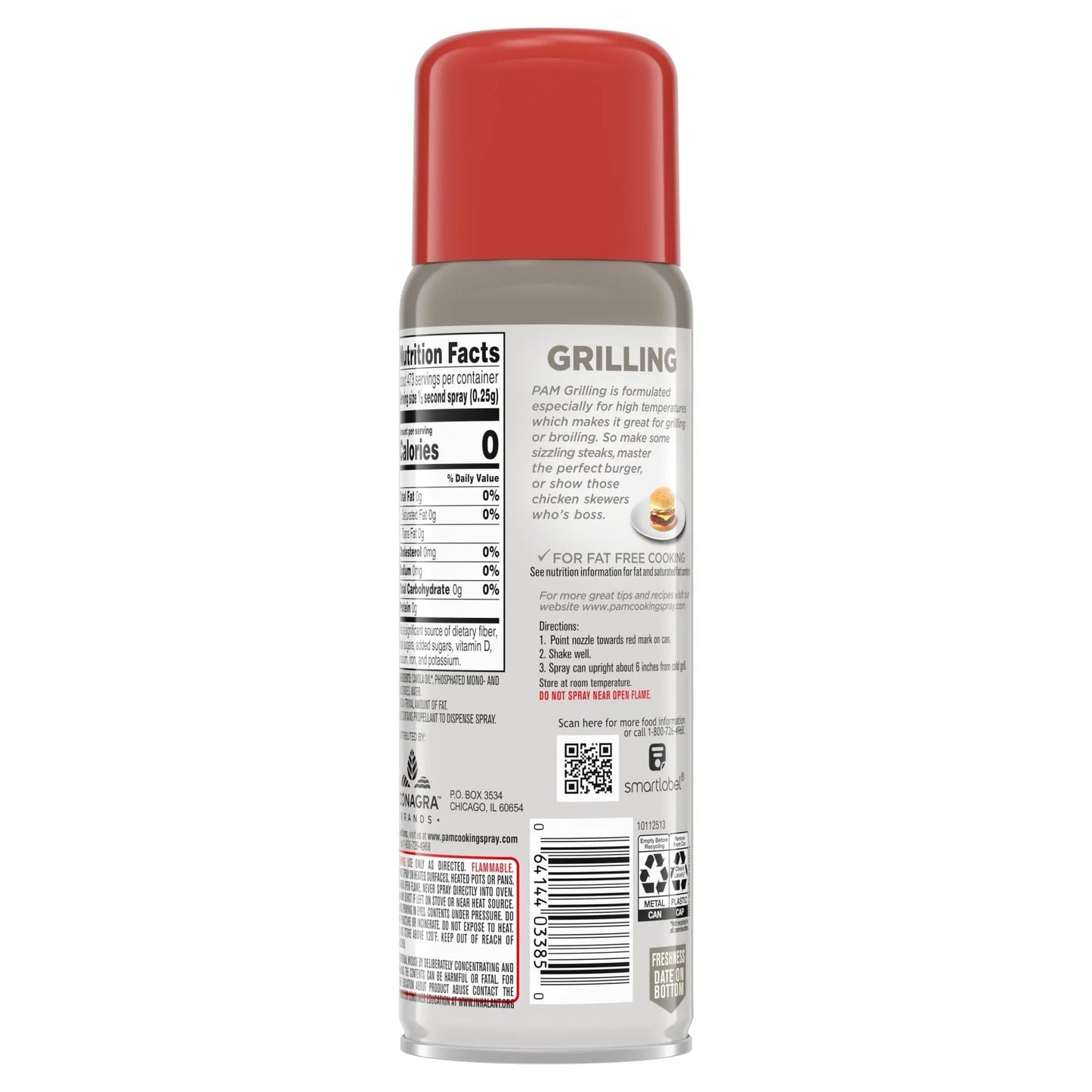 Pam No-Stick Cooking Spray - Grill - For High Temperature - Net Wt. 5 OZ (141 g) Each - Pack of 2