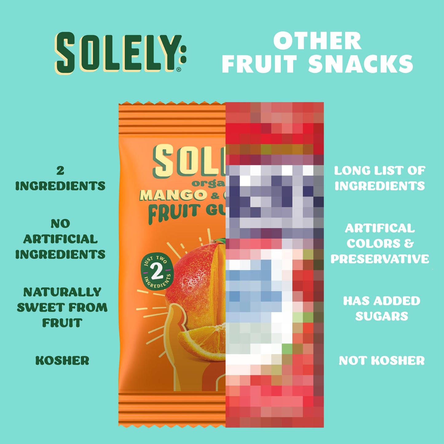 SOLELY - Organic Mango & Orange Whole Fruit Gummies (Pack of 6 Boxes, 5 Bags per Box) - Real Fresh Fruit - Healthy Snacks for Ad