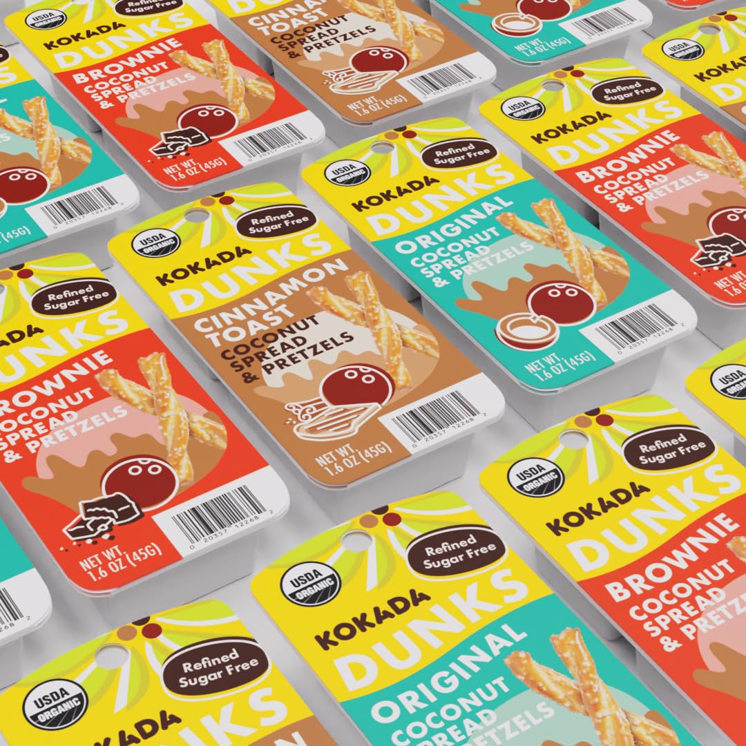 Kokada Dunks Brownie, Coconut Spread and Non-GMO Pretzels, Snack Packs, Lunchbox Snack, 1.9 Oz Each, 6 Pack