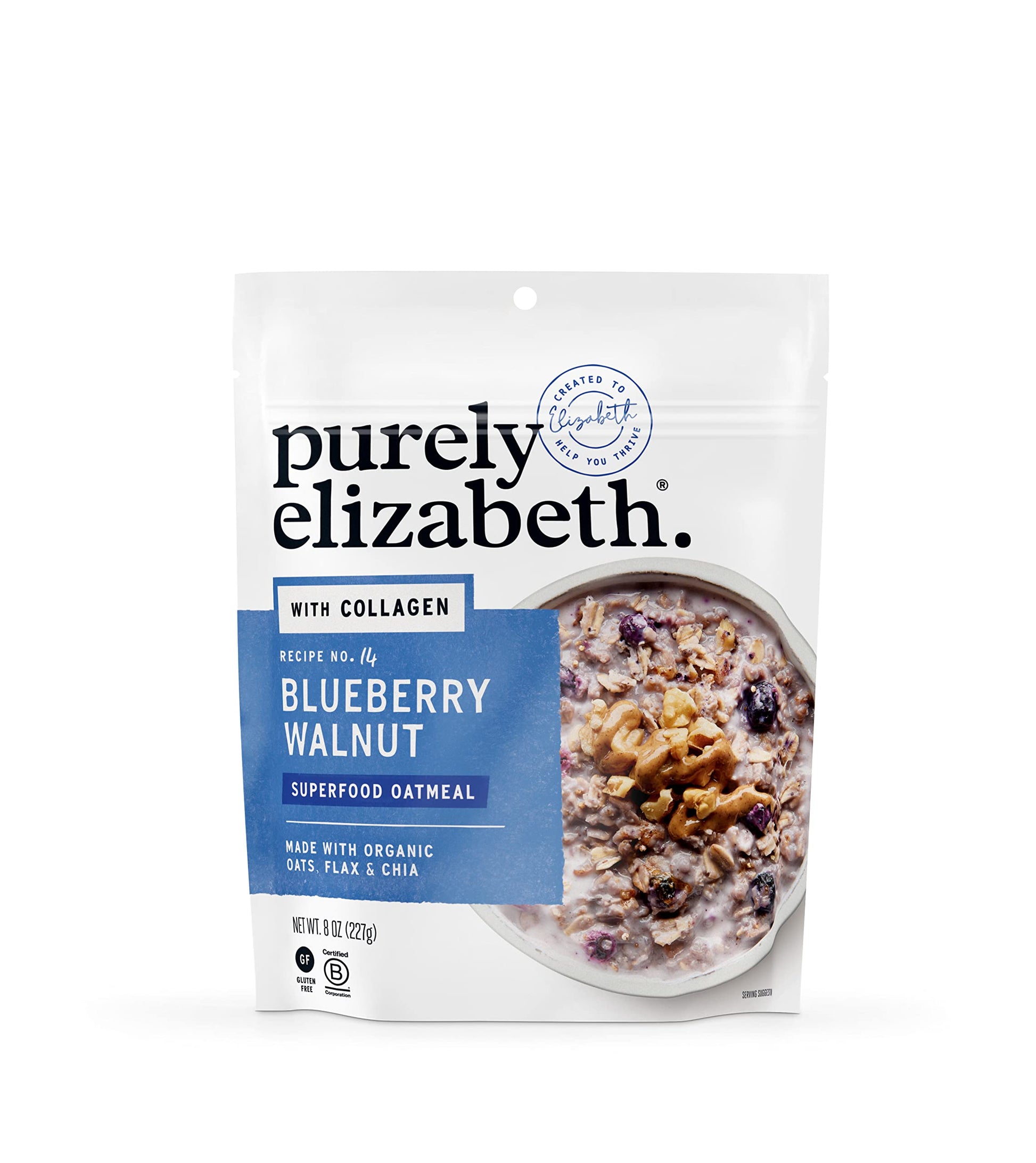 Purely Elizabeth Blueberry Walnut Superfood Oatmeal Pouch, Gluten-Free, 8oz