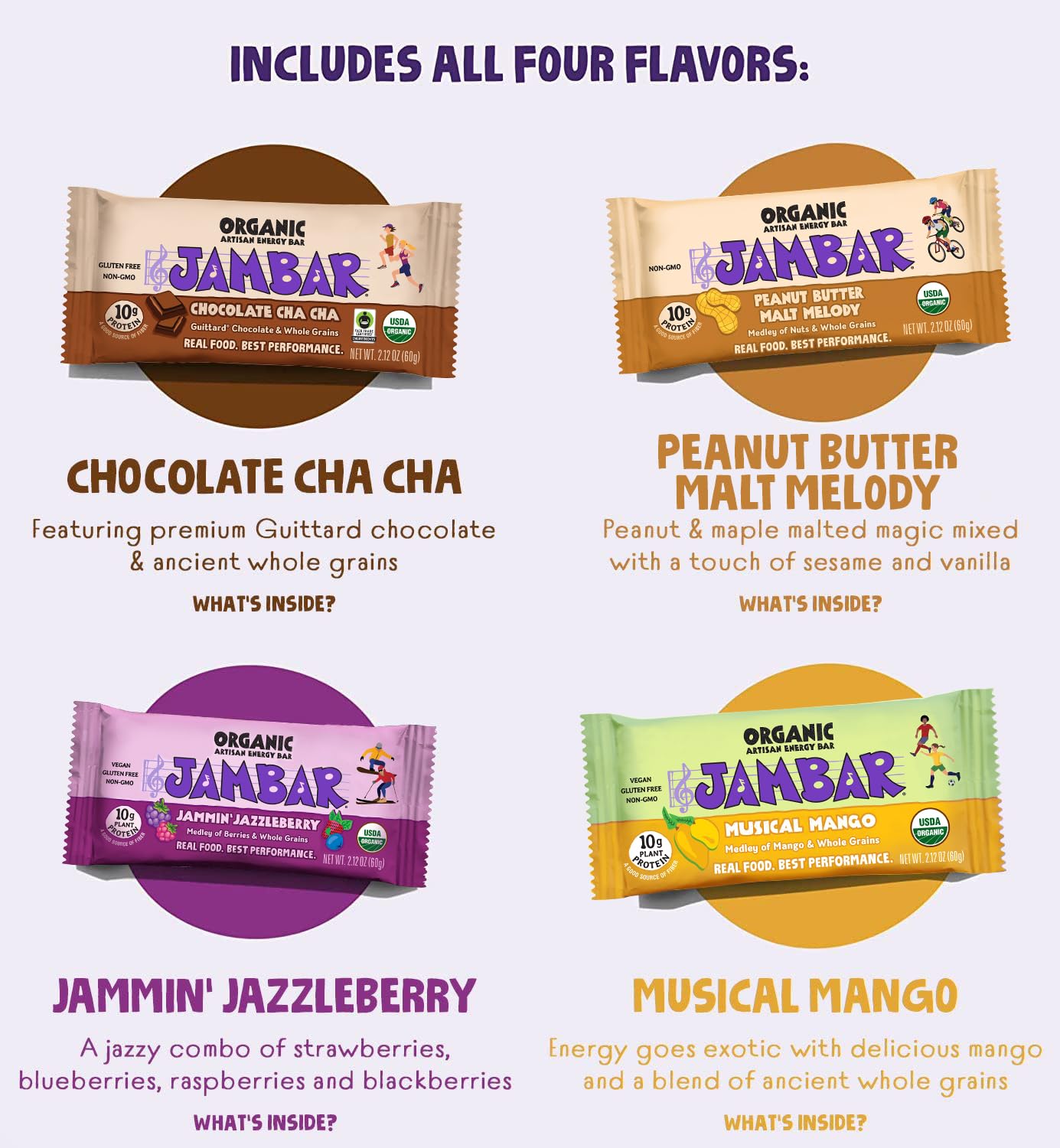 JAMBAR Organic Artisan Energy Bar Variety Pack - 12 Bars