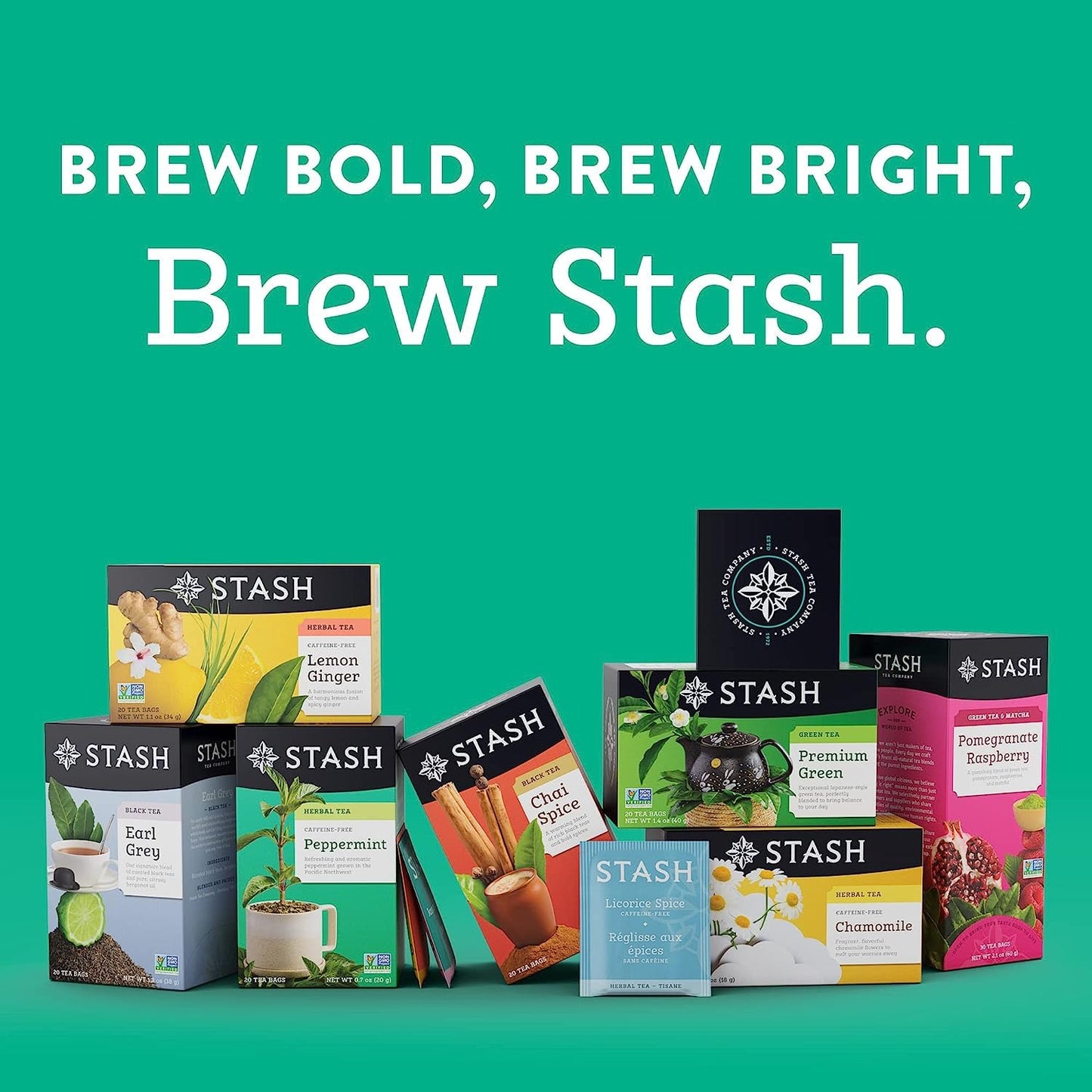 Stash Fruity Herbal Tea Sampler, 6 Boxes, 18-20 Tea Bags Each, Model 77819