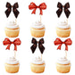 24 Pack Bow Cupcake Toppers Red Black Bowknot Cupcake Picks Bridal Shower Baby Shower Girls Theme Cake Dessert Picks Decoration 