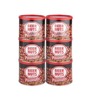 BEER NUTS Original Peanuts - Sweet & Salty Bar Nuts, Gluten Free, Low Sodium, 12oz Resealable Can, Pack of 6