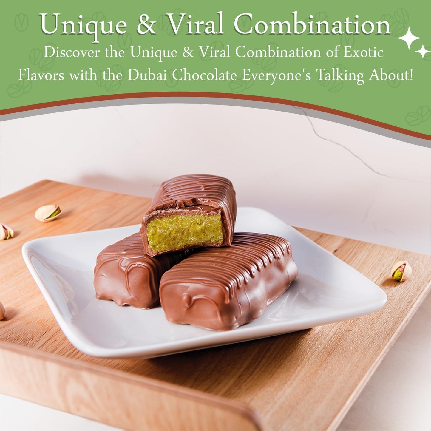 Dubai Chocolate Bar Pistachio Knafeh - Luxury Rich Milk Chocolate, Individually Wrapped Fresh, Premium Pistachio Cream Kataifi F